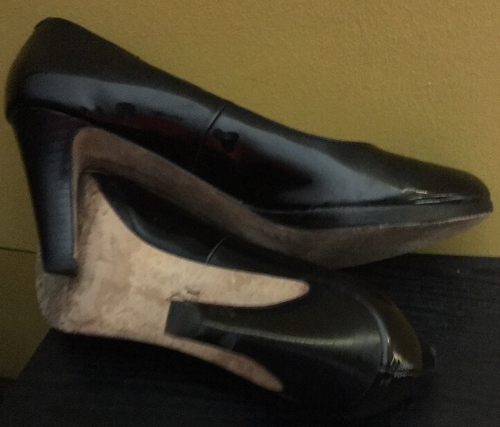 COLE HAAN Black Patent Leather Semi- Round Toe Platform Pumps Sz 7.5B