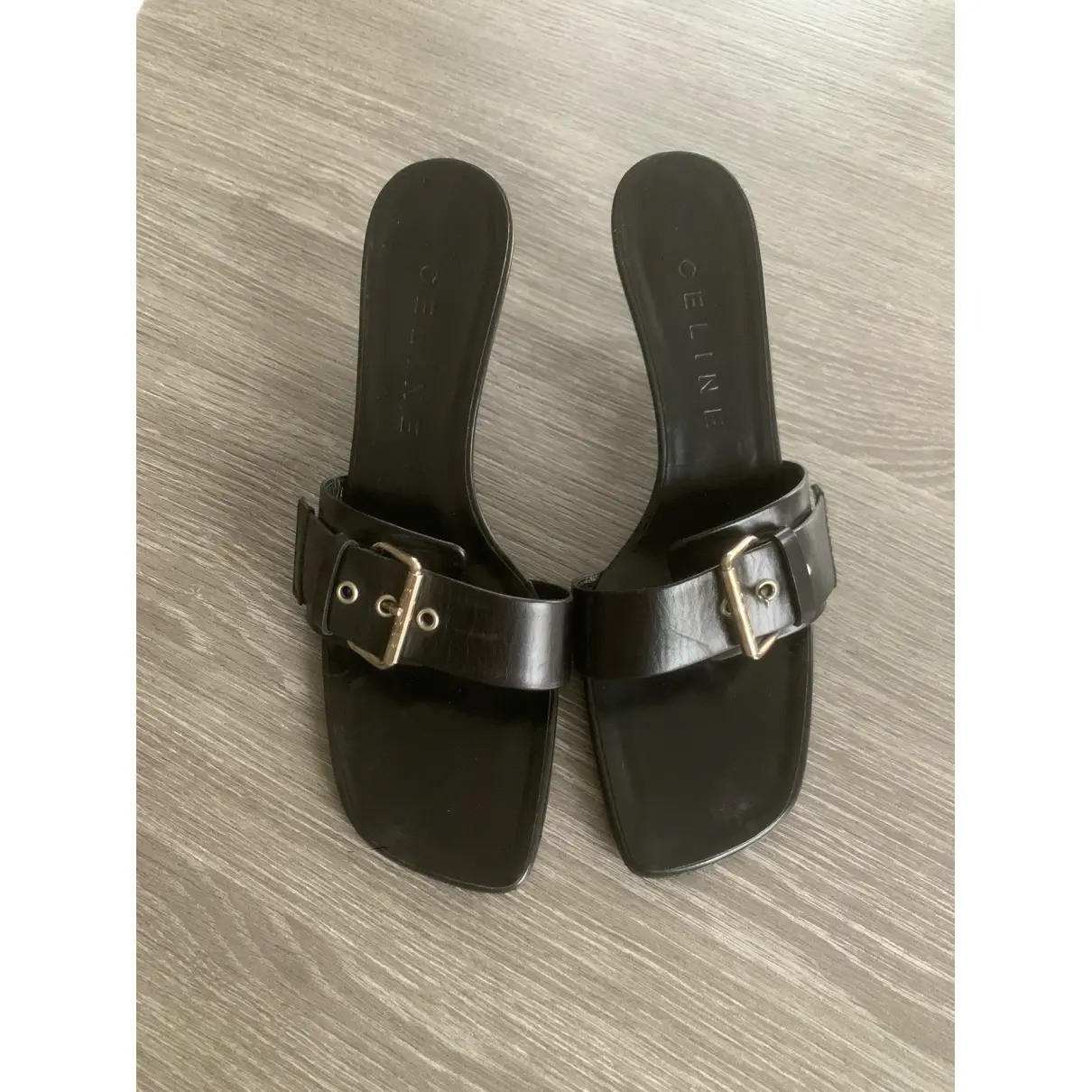New in Box – Vintage Céline Black Leather Buckle Sabot Mules (Size 38)