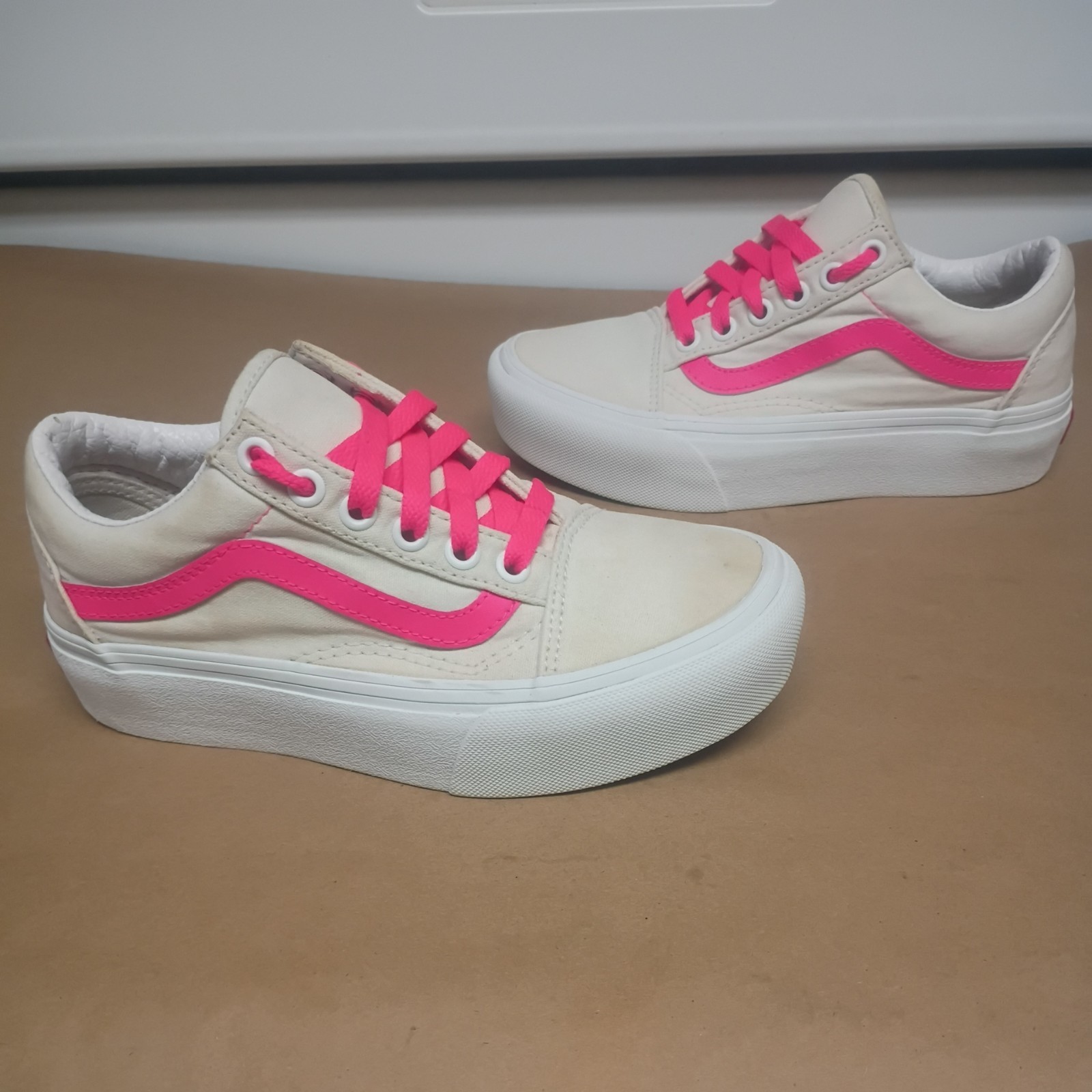 VANS Old Skool Platform Chunky Sole Off White Sneakers Women’s Size 5 Men 3.5