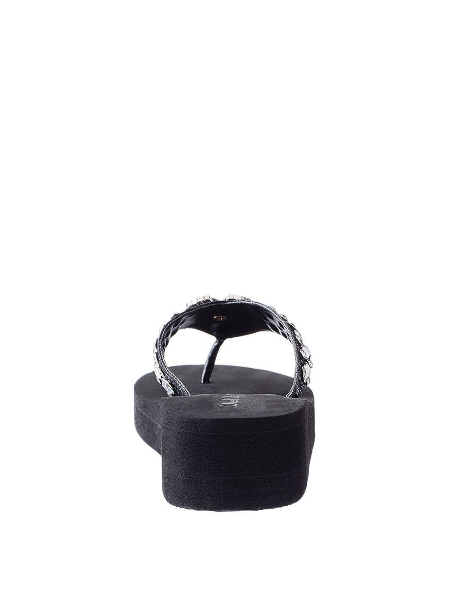 NEW WOMEN’S BLACK OLIVIA FLIP FLOP WEDGE SANDAL RHINESTONES CROSS 5,6,7,8,9,10