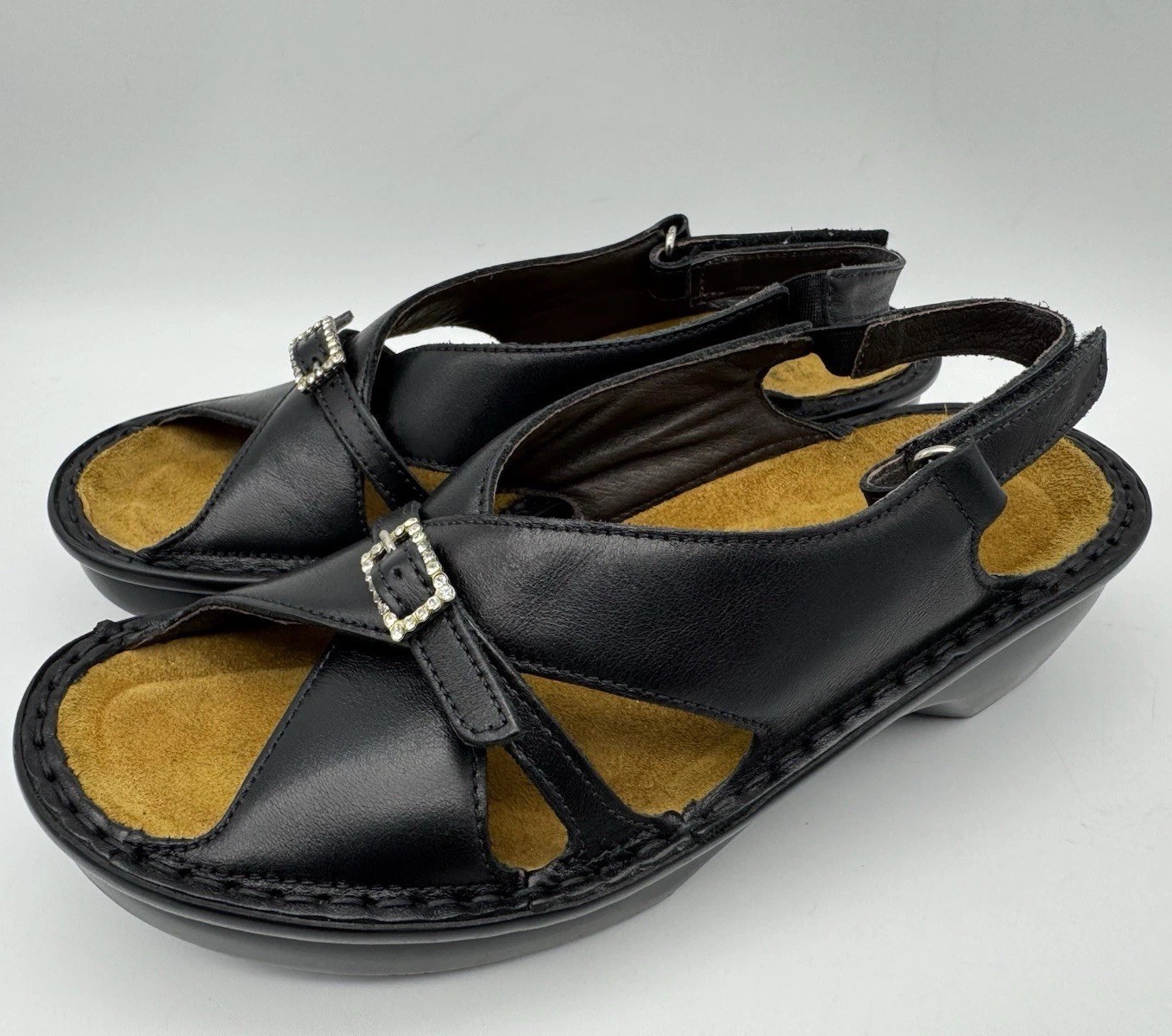 NAOT Women’s Black Leather Slingback Wedge Sandals Size EU 37 / US 6-6.5