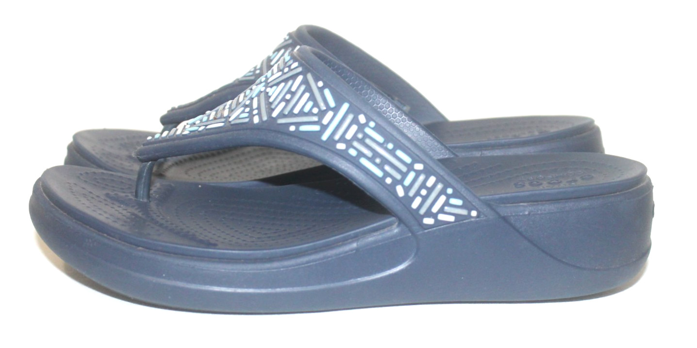 Crocs Monterey Navy Size 8 Embellished Flip Flops Sandals Women’s Thong