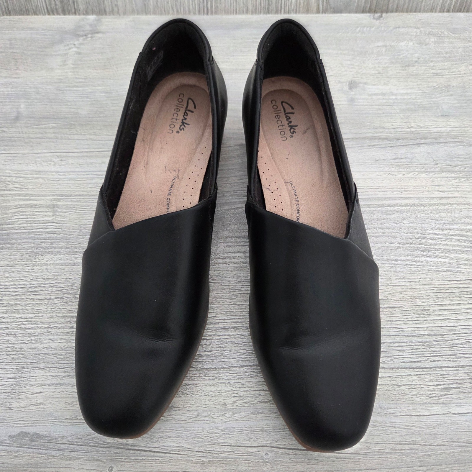 Clarks Loafers Black Ultimate Comfort Leather Slip On Womens 11