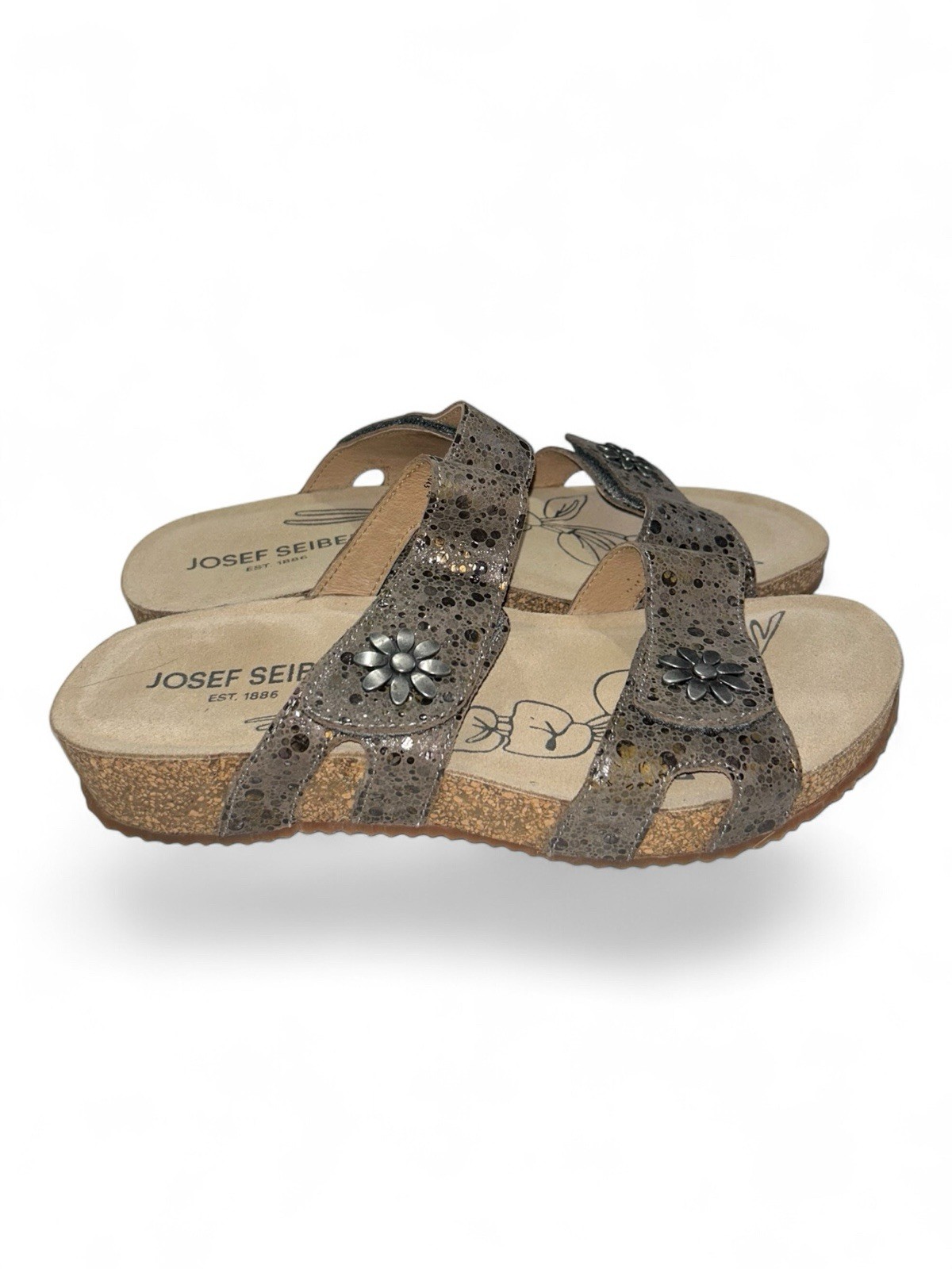 Josef Seibel Tonga 04 Double Strap Sandals EU 38 US 7.5-8 Daisy Flower