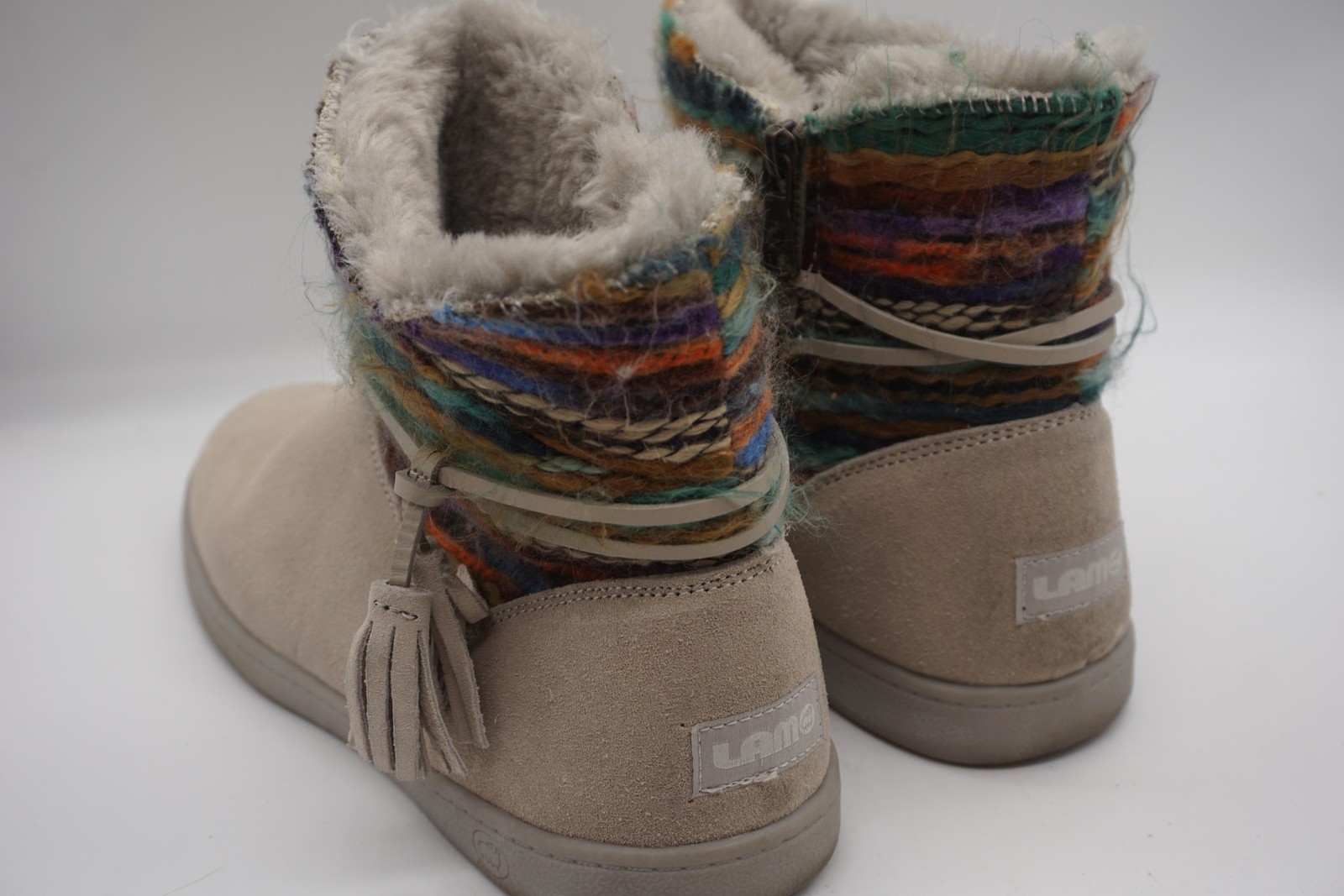 LAMO Jacinta Southwest Boots Beige Suede Zip Faux Fur Womens Size 7