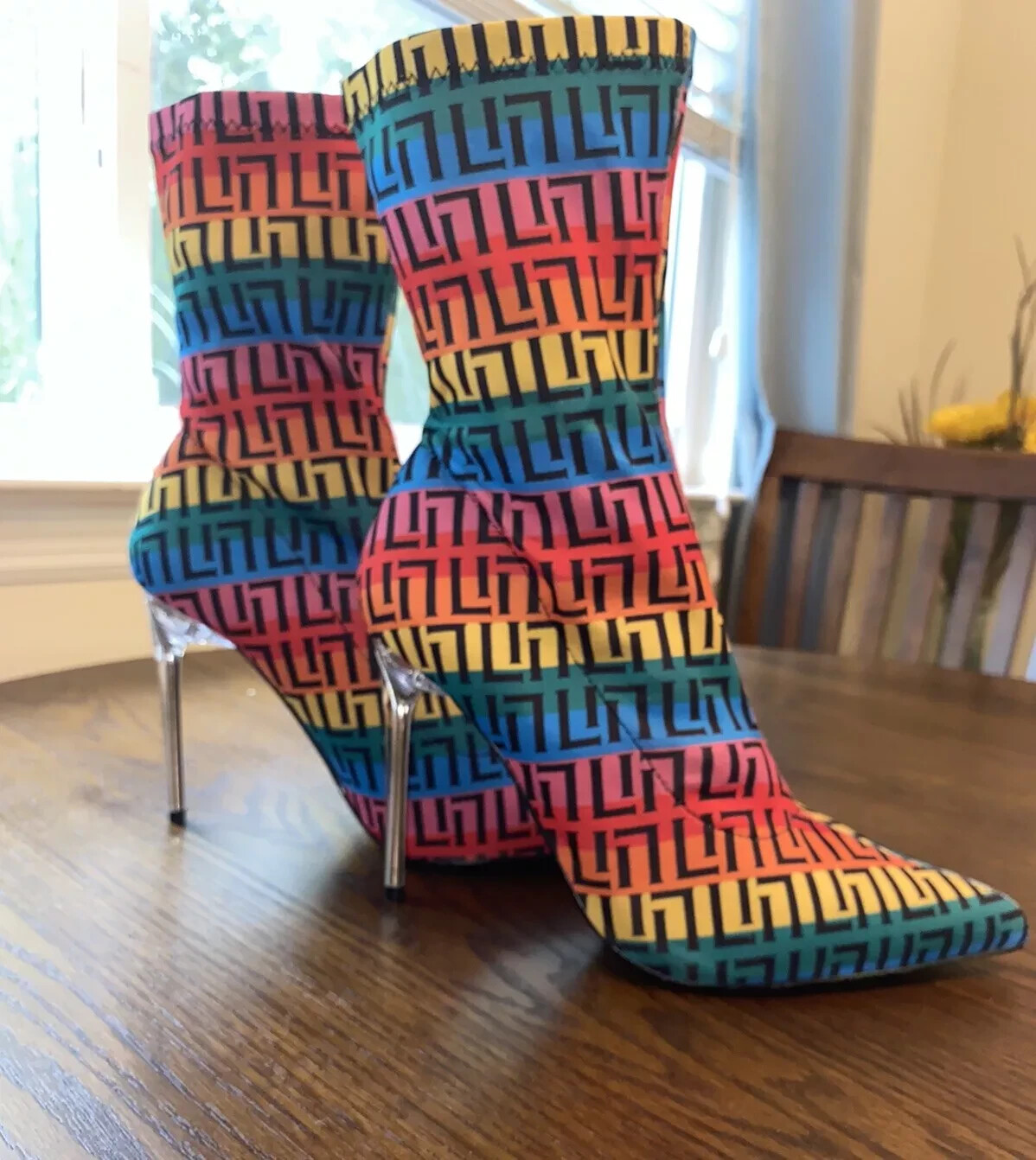 Sexy Liliana Rainbow sock boot stiletto heel new High Heels Fancy Bright