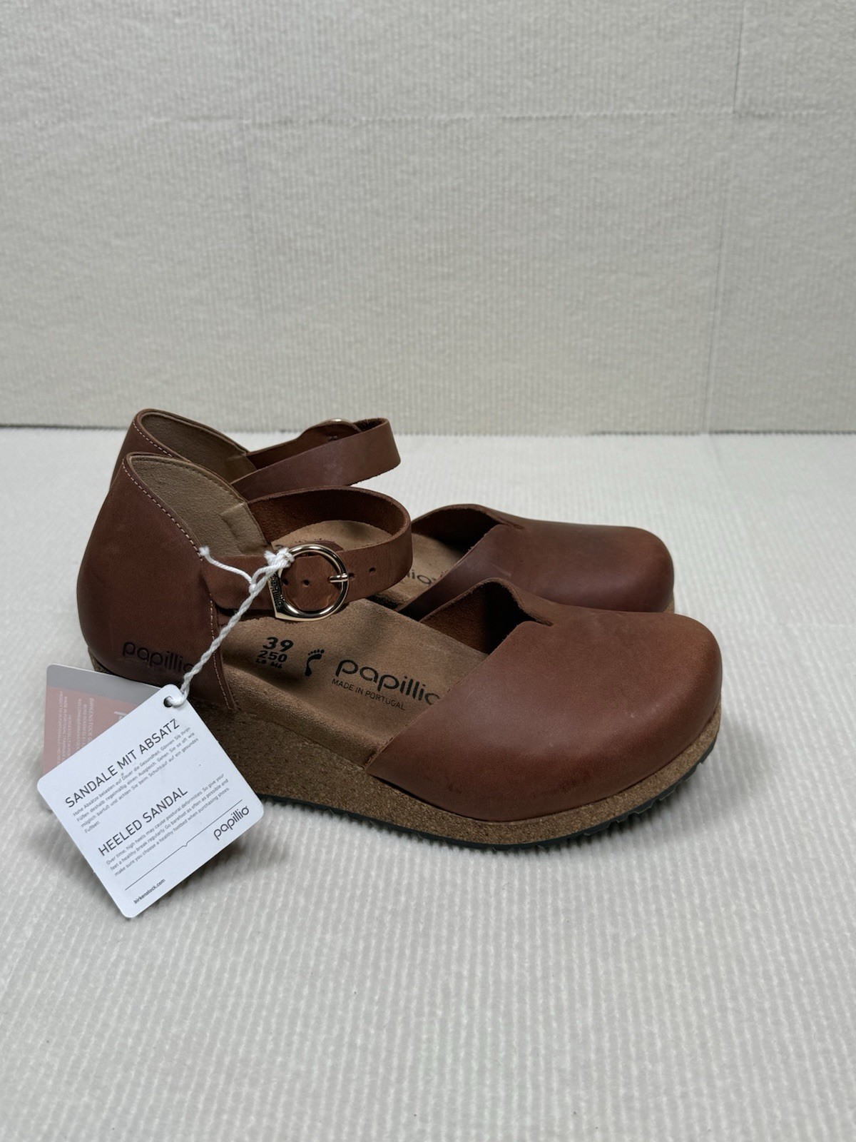 Papillio Birkenstock Wedge Mary Jane Womens US 8/EU 39 Brown Leather Cork NWT