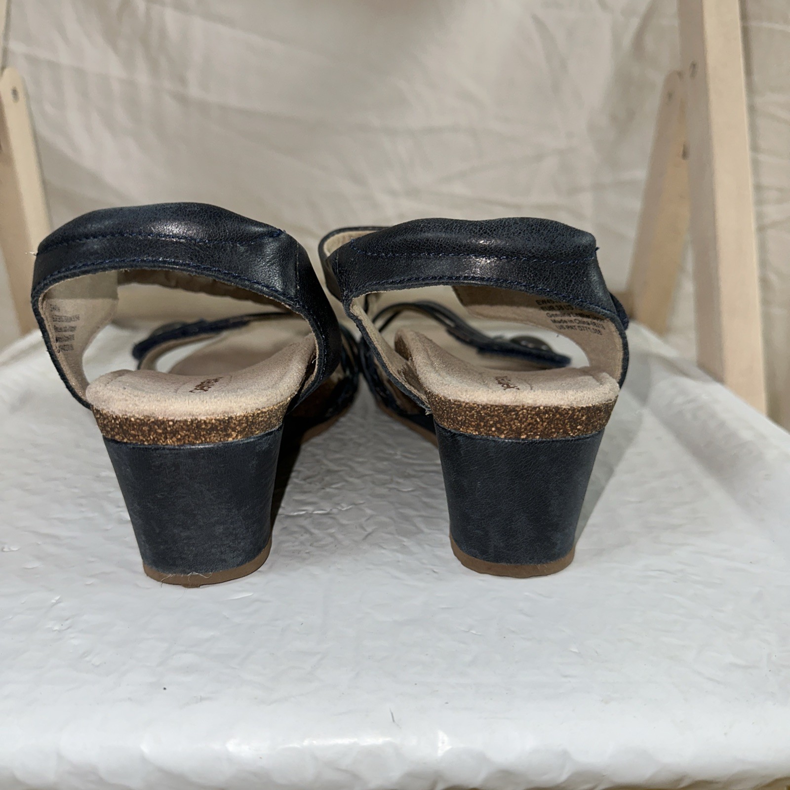Aetrex Women’s Sandals Blue Wedge Leather Size EU 38 US 7 1/2