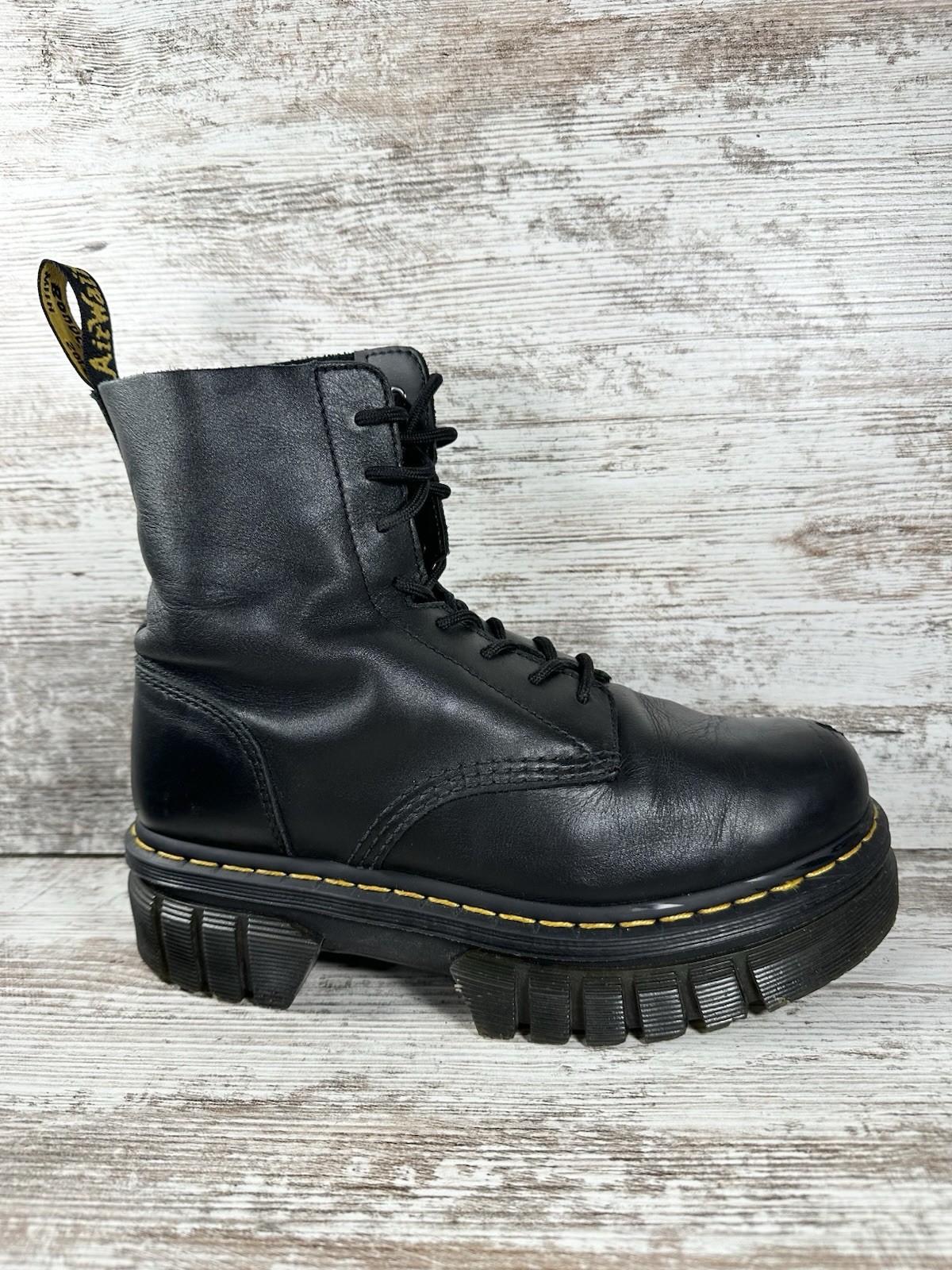 Women’s Dr. Martens Audrick 8-Eye Black Leather Punk Grunge Combat Boots Sz 9