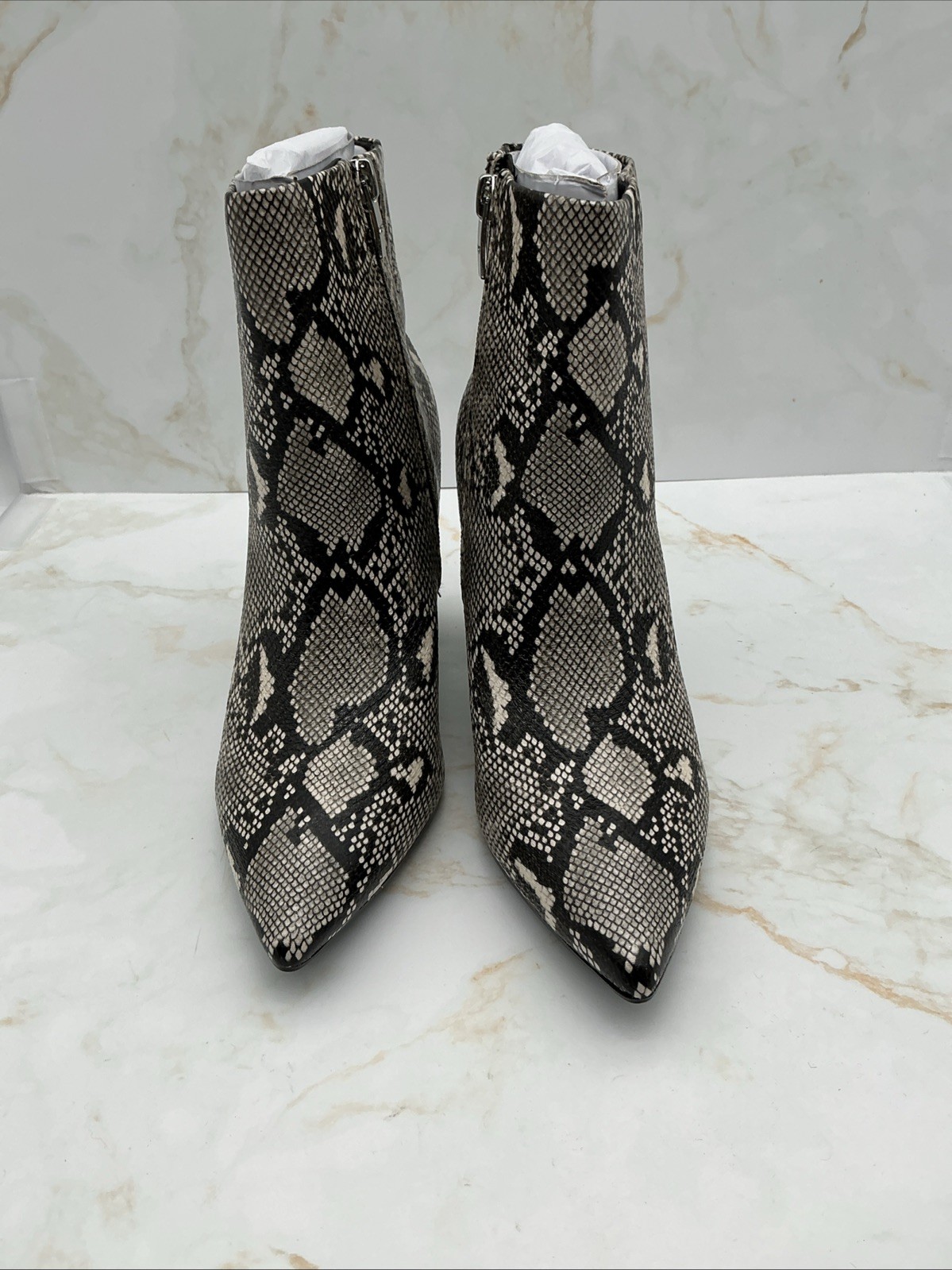 Marc Fisher Women’s Greneda Block Heel Dress Ankle Booties Black Beige Snake 6M