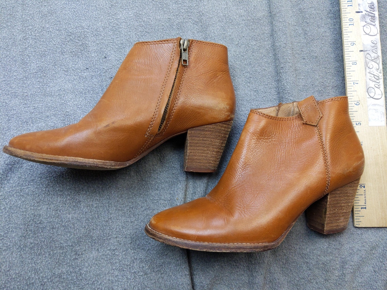 Madewell Boots Womens Size 8 Brown Leather Ankle Zip Block Heel Booties
