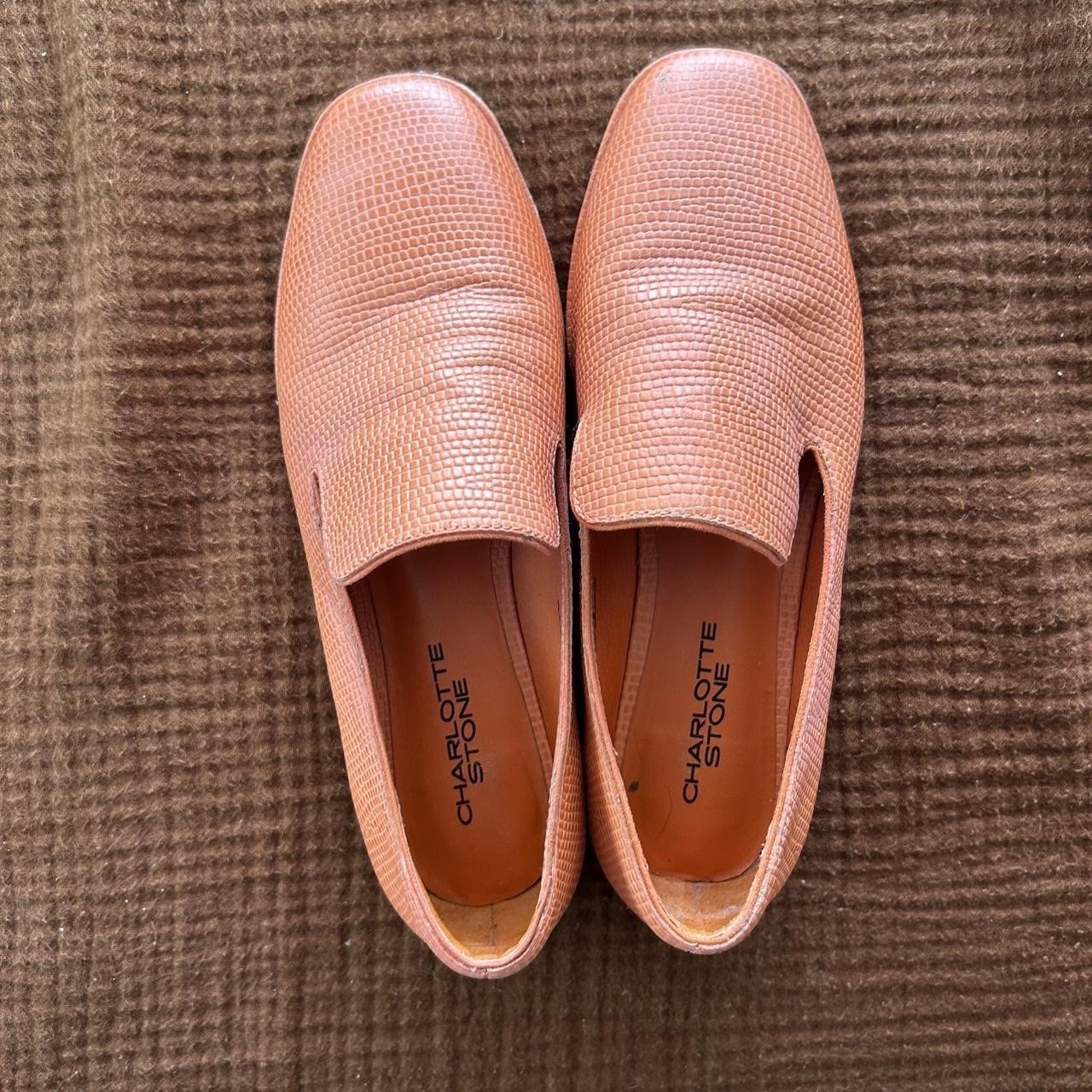 Charlotte Stone Orange Textured Leather Loafer Flats Slip-On Round Toe Womens 6