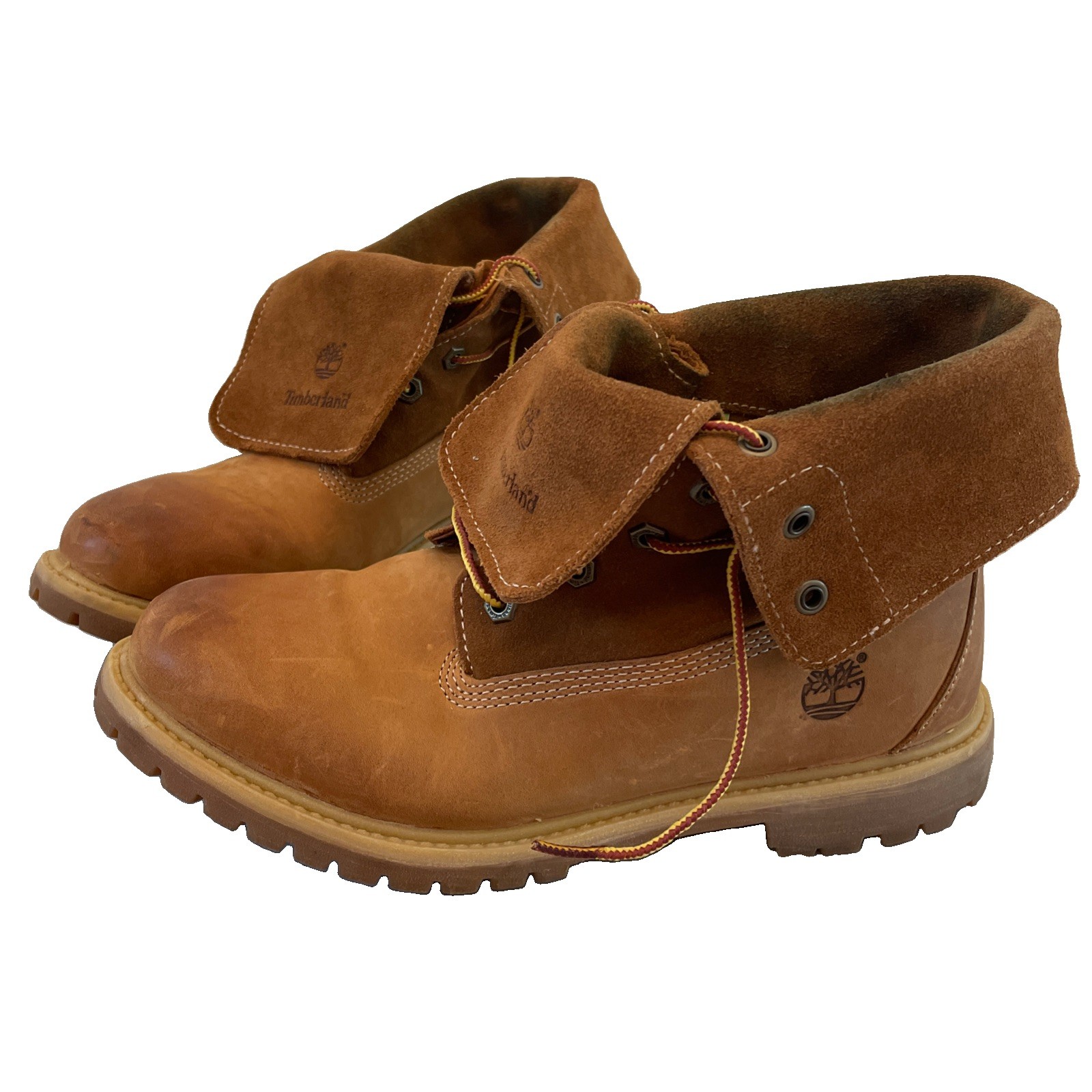 Timberland 2 Way Womens 9 Roll-Top Fold Down Wheat Lace Leather Suede Boots Y2K
