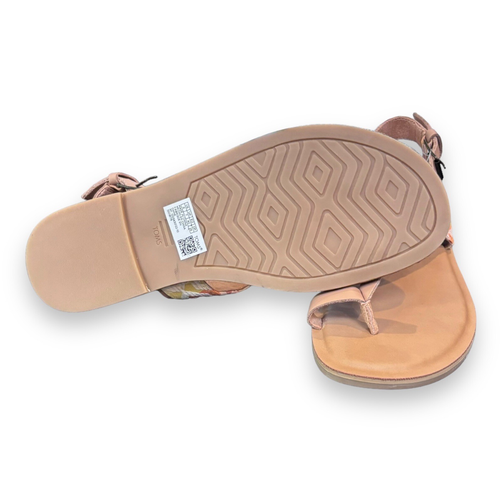 TOMS Bree Beige Leather Chevron Embroidered Orange & Yellow Sandals Size 9
