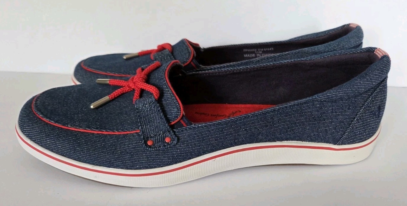 Grasshoppers Westwind Denim Blue Red Canva Boat Shoes Womens Size 11M Comfort