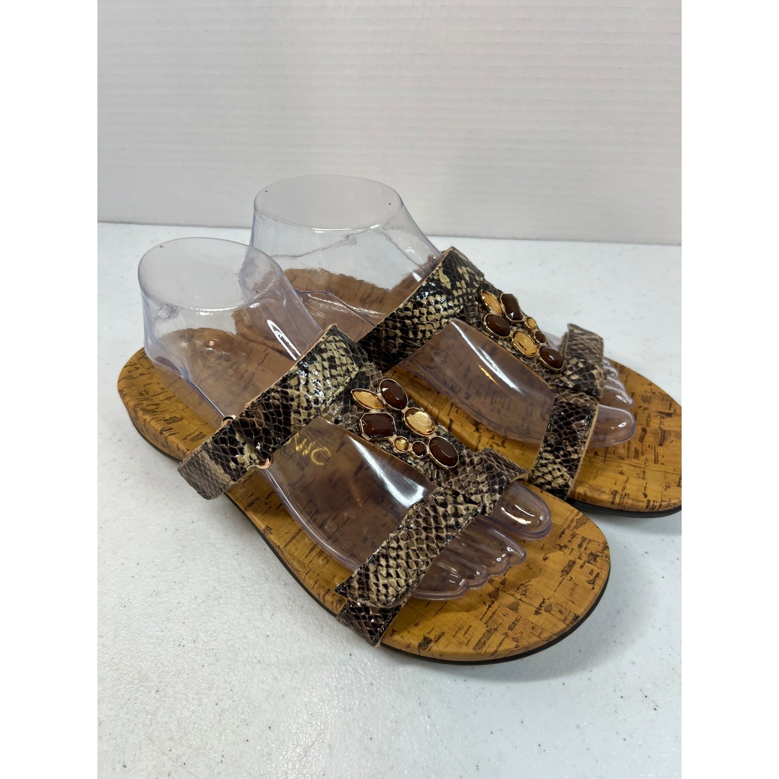 Vionic Viviana Snakeskin Jewel Orthotic Slide Sandals Womens 9 Brown TVW4241