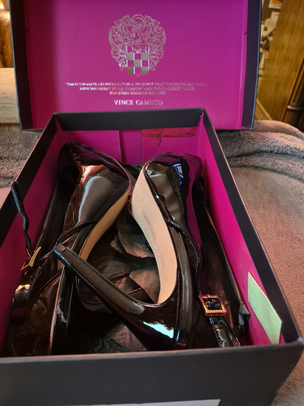 Vince Camuto Black Patent Leather Slingback Open Toe Stiletto Heels 8.5