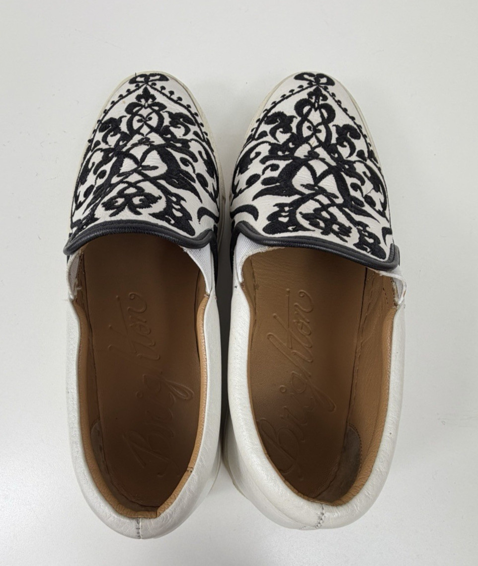 Brighton Women’s Size Moor Casablanca Embroidered Blk/White Leather Sneakers