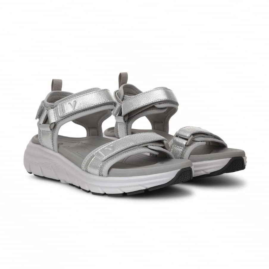 VIONIC Women Walk Max Wanderer Sandal, Silver Leather (NEW)