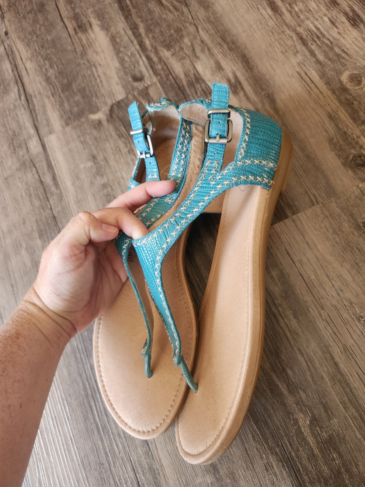 Nurture By Lamaze Teal T Strap Leather Sandals