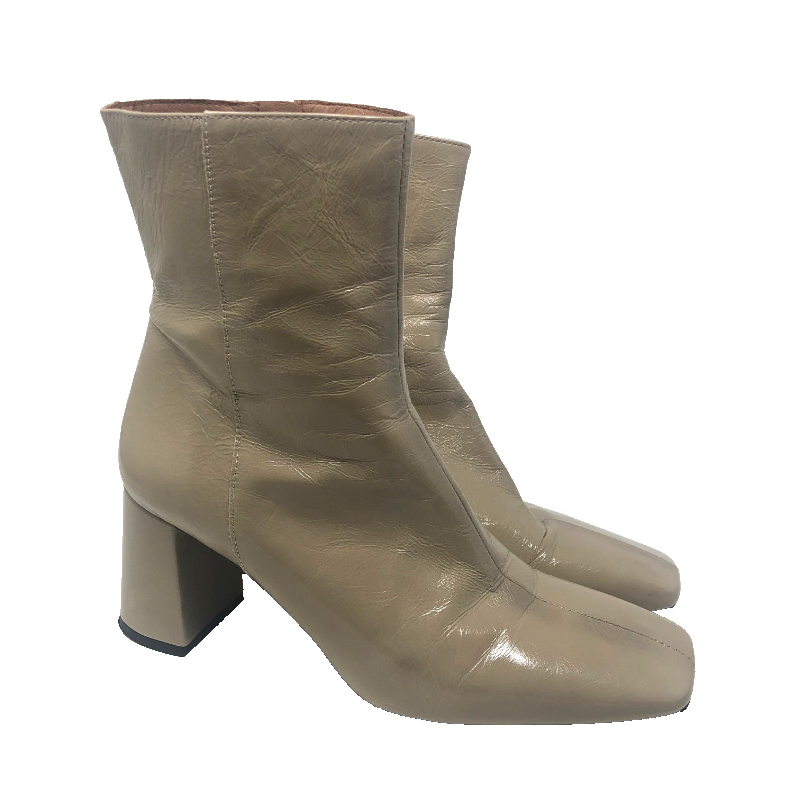 Angel Alarcon Ankle Boots Womens 40 US 9 Beige Leather Retro 70s 80s Square Toe