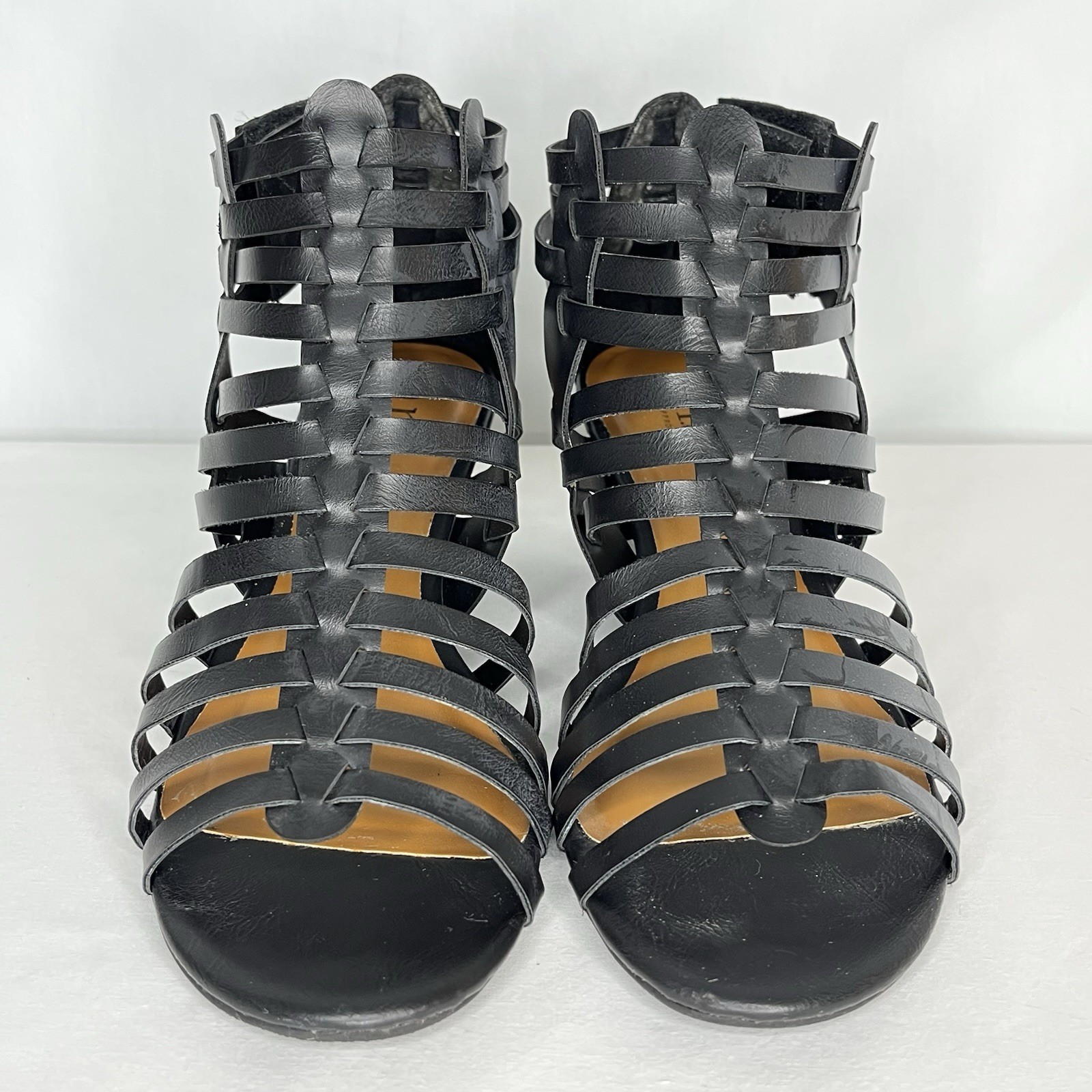 A.N.A. Meadow Wedge Sandals Womens 7.5W Black Gladiator Strappy Comfort