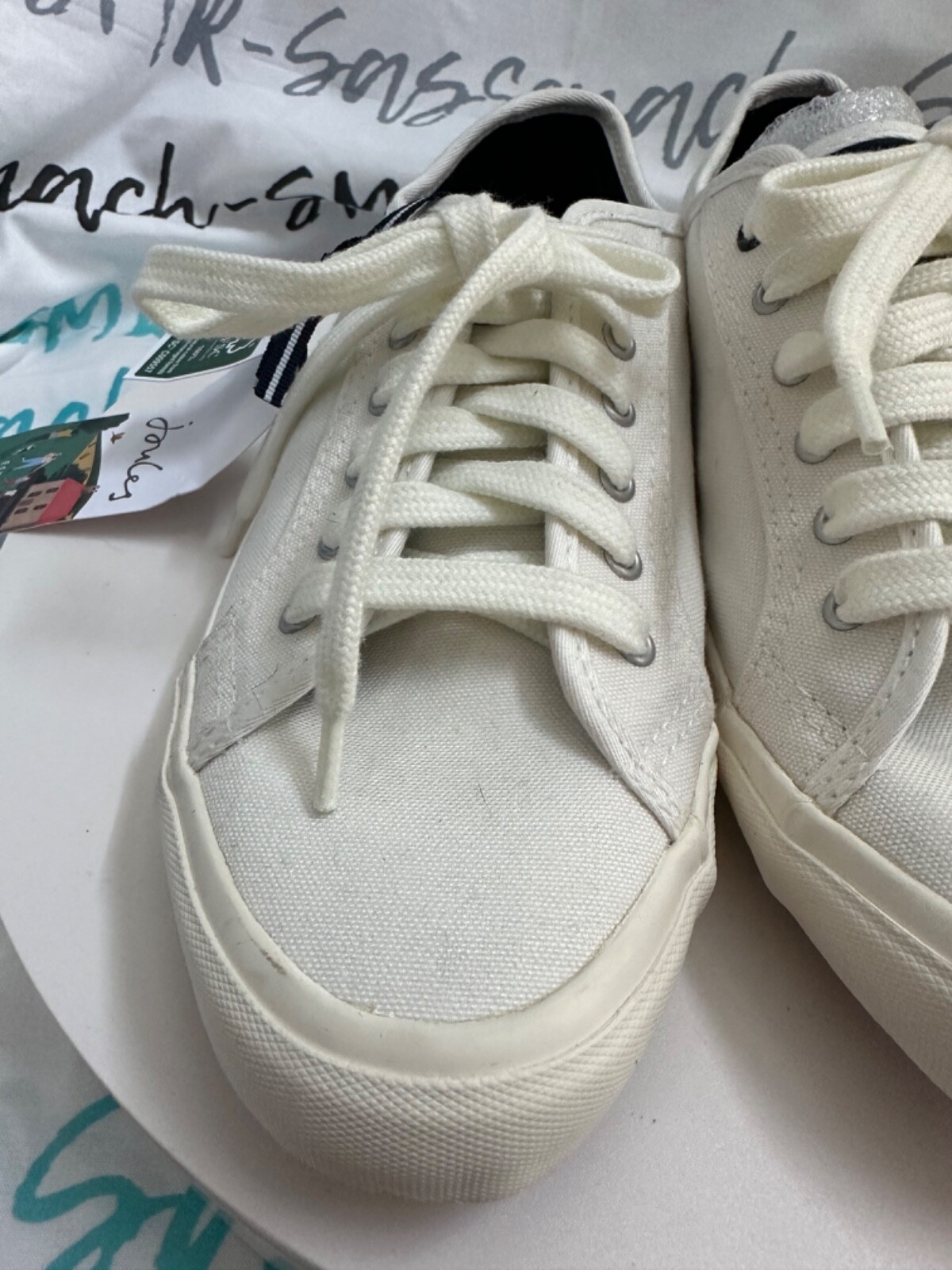 Women Joules USA White Organic Coast Pump Lace Up Sneakers Size US 6 Euro 37 NEW