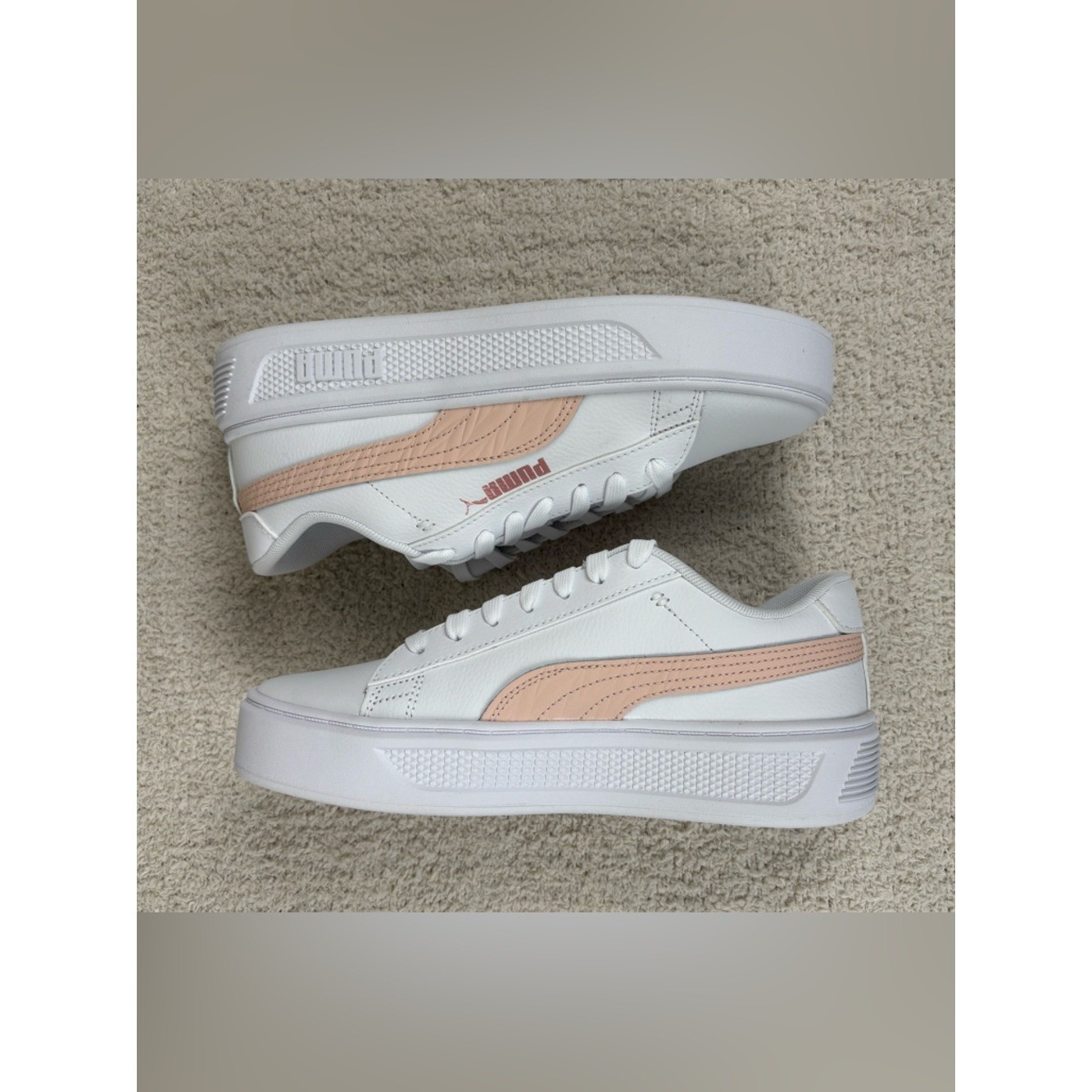 Puma Shoes Womens 8 White Pink Smash Platform V3 Maze Casual Lace Up Sneaker