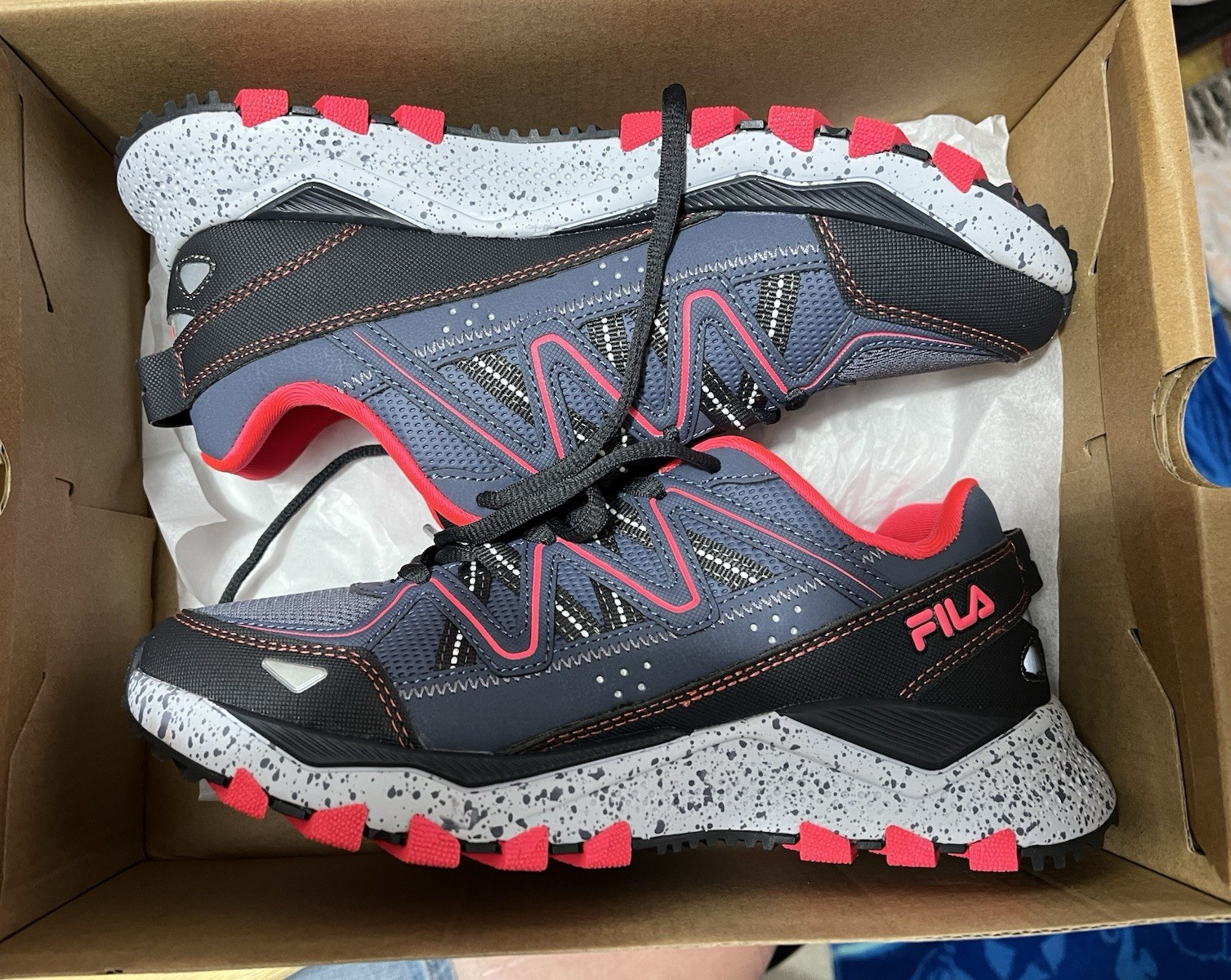 FILA Firetrail EVO Women’s Athletic Sneakers Gray Black Pink Lace-Up Mesh