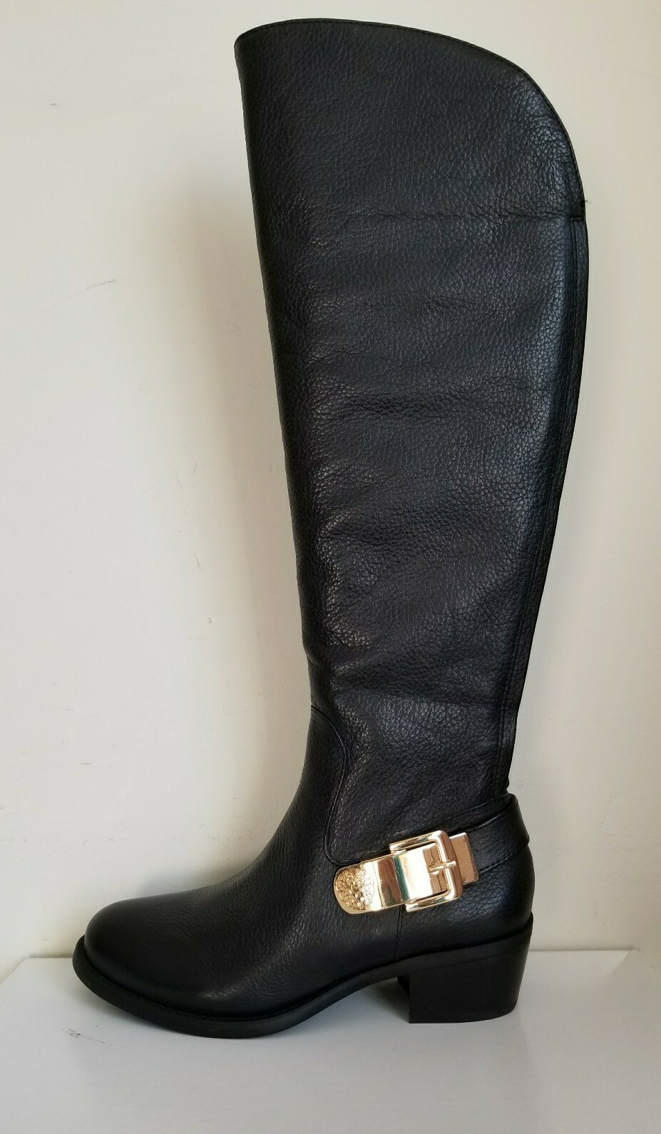 VINCE CAMUTO BEDINA GOLD BUCKLE LOGO TALL RIDING OTK BOOTS US 6.5 I LOVE SHOES