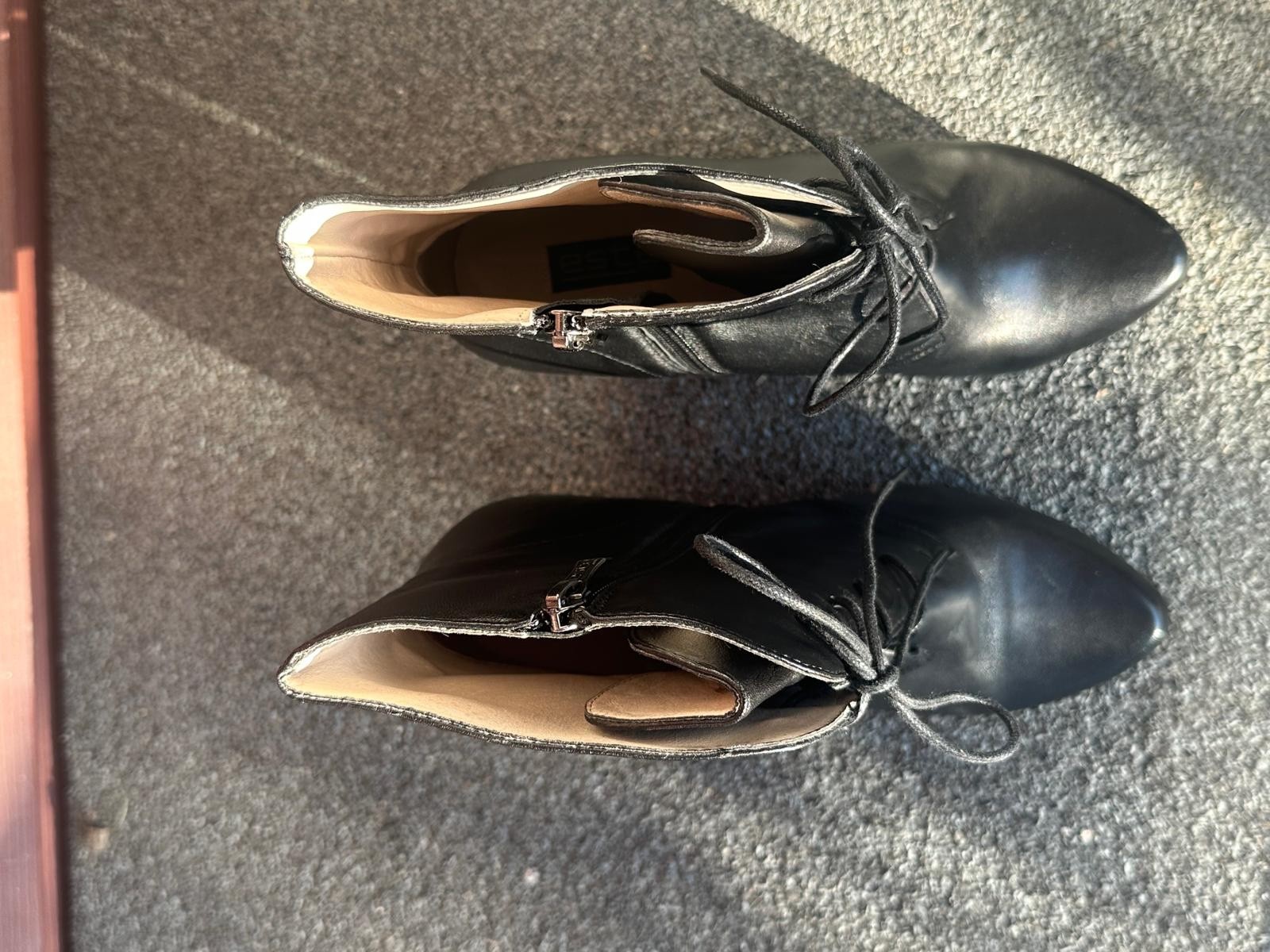 ESTE Made in Italy Black Leather Wedge Ankle Boots EU 40 US 9 Lace Up Zip