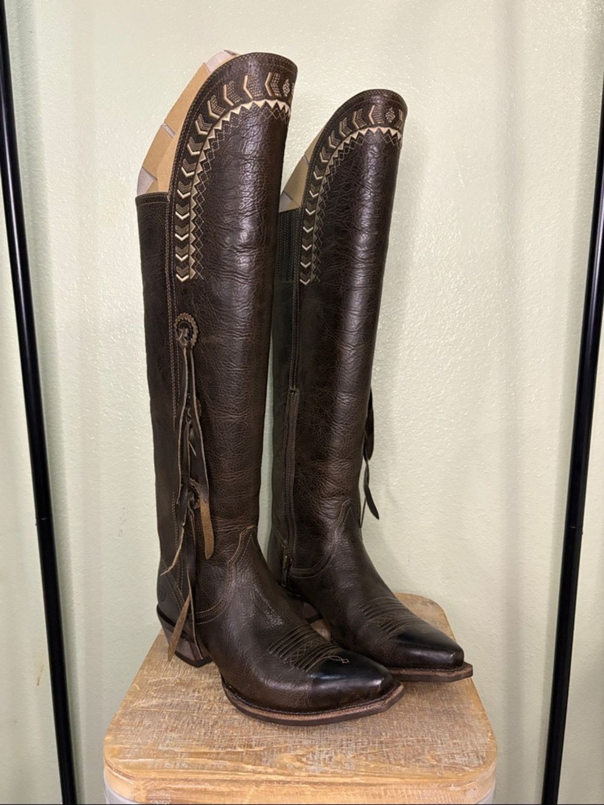 Ariat Tallulah Leather Tall Western Boots – Dark Brown Tassel Detail – Size 6
