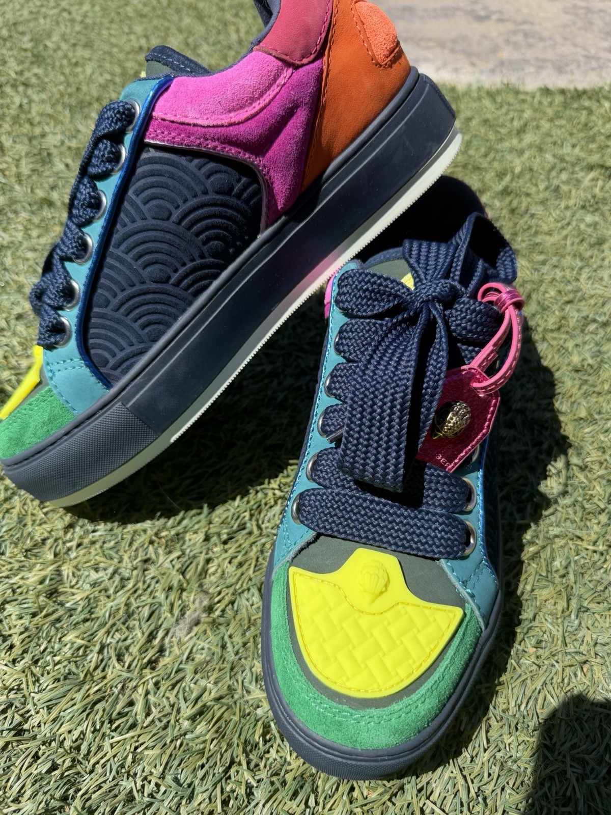 Kurt Geiger London Southbank Tag sneakers Vibrant Color Suede W Charm Size 38.5