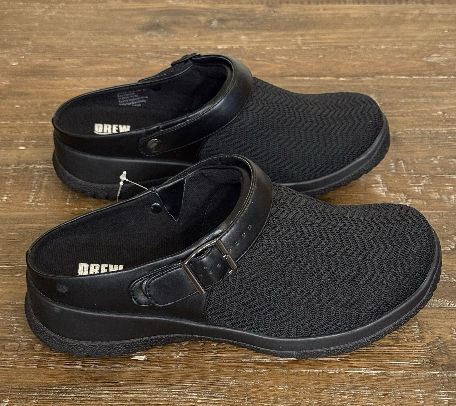 NEW Drew Savannah Clog Black Womens 8.5 W Wavy Stretch Mesh Comfort Work
