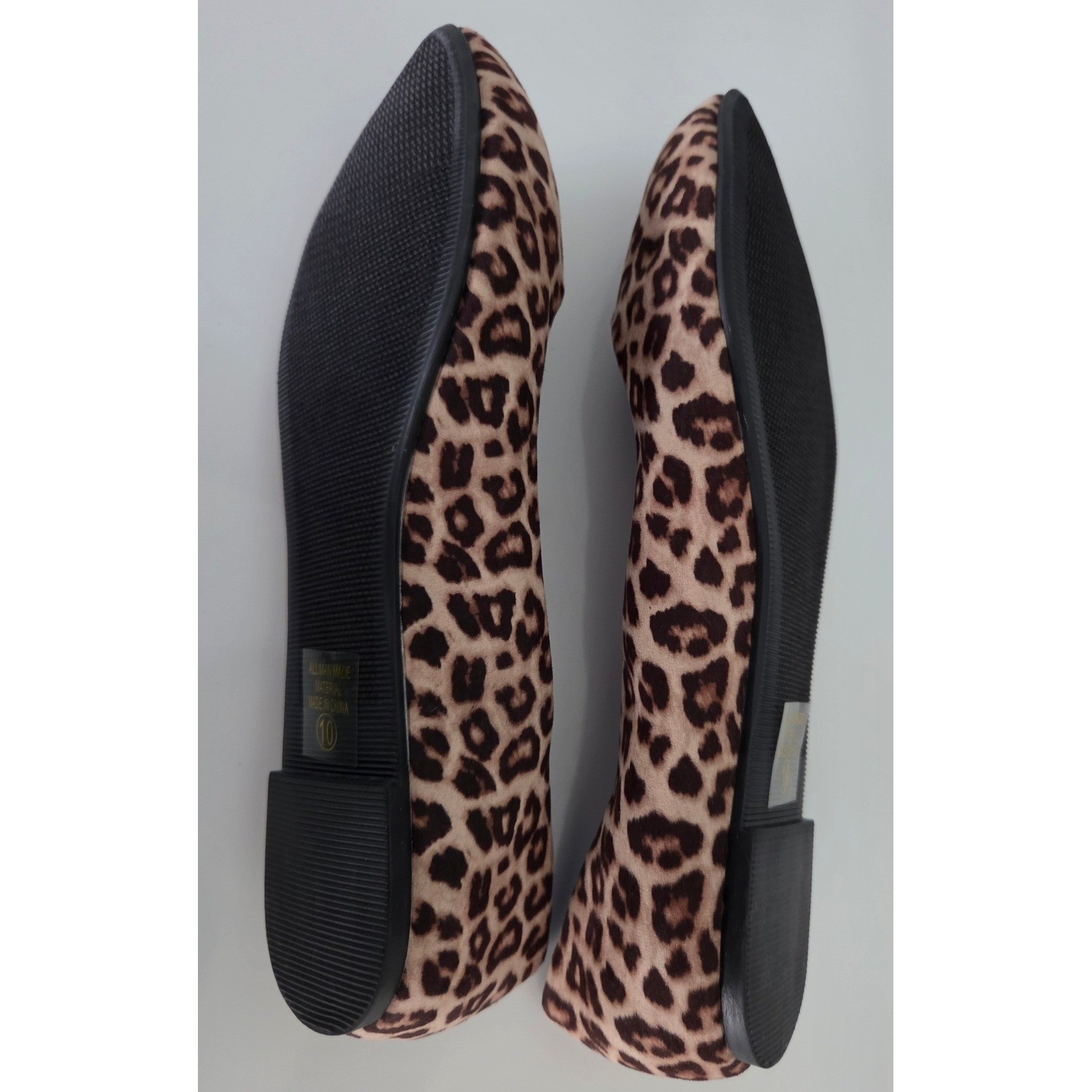 Soda Womens Leopard Print Pointed Toe Ballet Flats Tan Black Animal Size 10