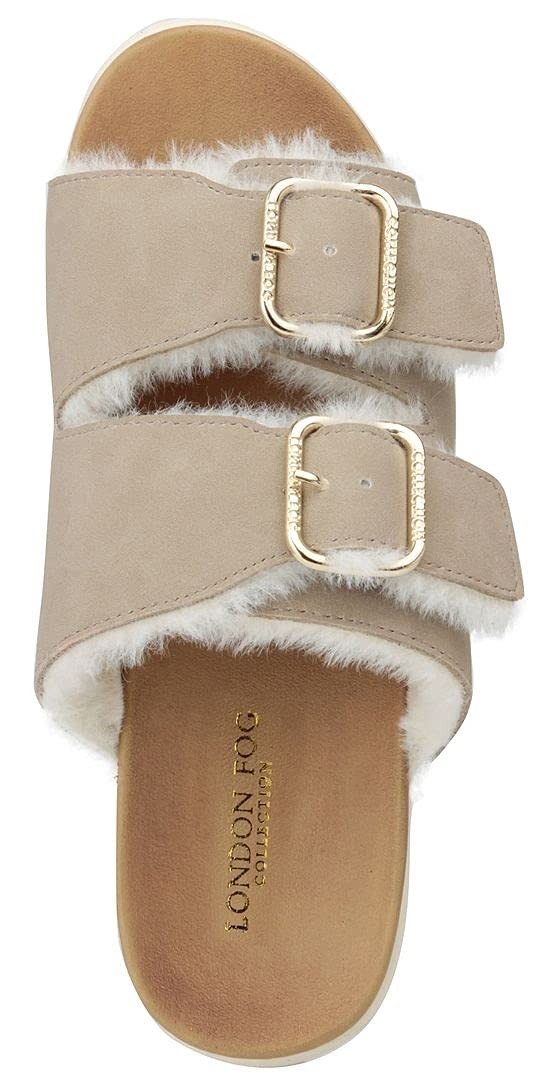 LONDON FOG Womens Lorraine Comfort Slides Double Buckle Strap Sandals sand 7