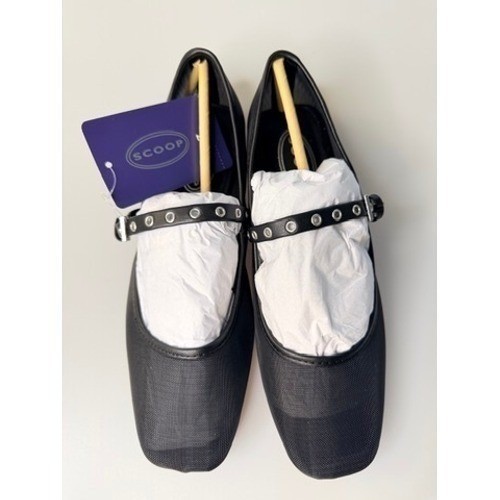 NEW Scoop Black Mesh Mary Jane Flats Square Toe Buckle Comfort Shoes NIB