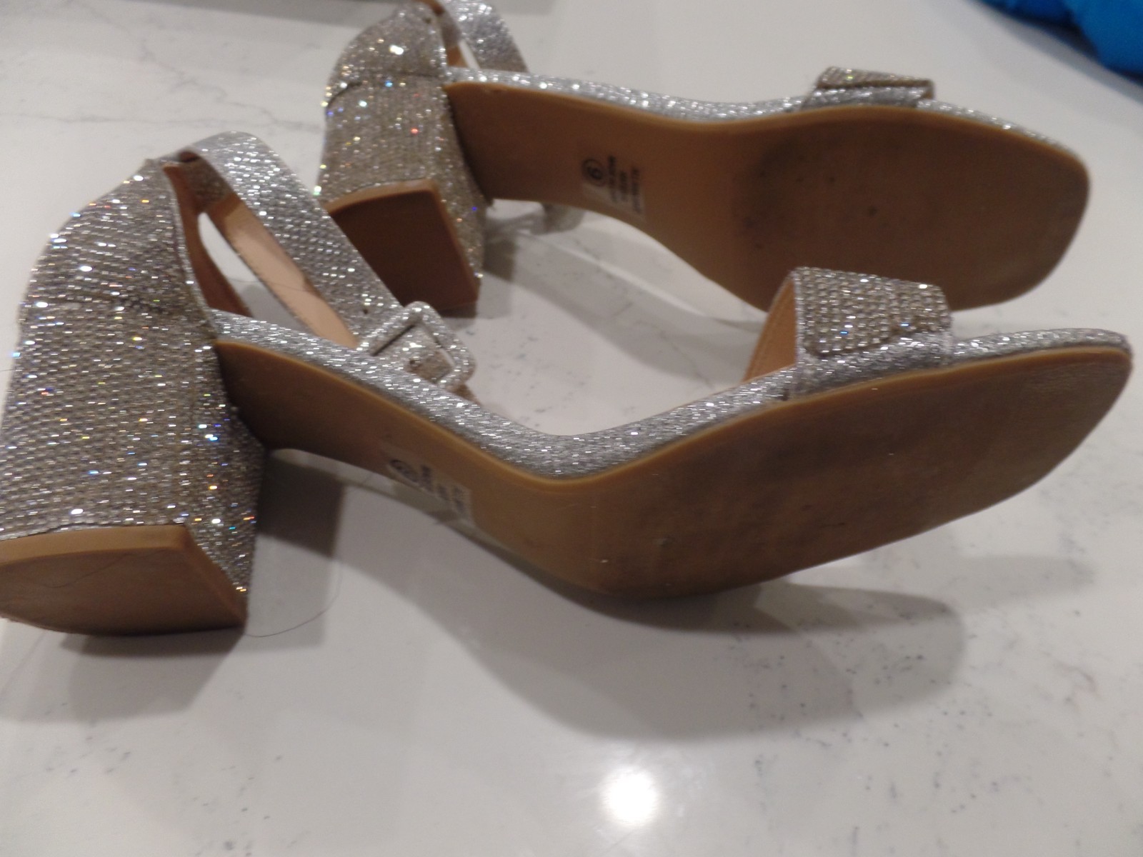 LADIES, SILVER, HIGH HEEL SHOES, WORN ONCE INSIDE, SIZE 9