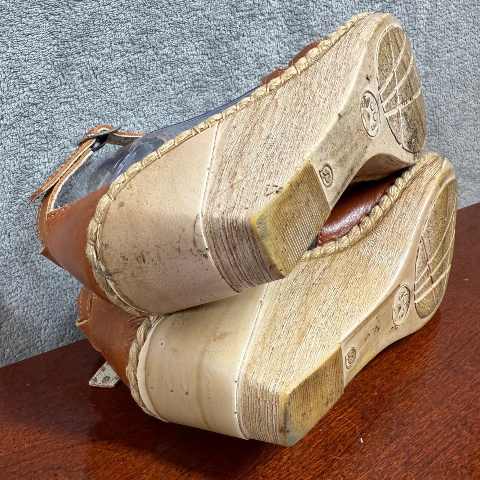 Boho Leather Espadrille Wedge Sandals Womens 9.5 Ankle Strap Comfort