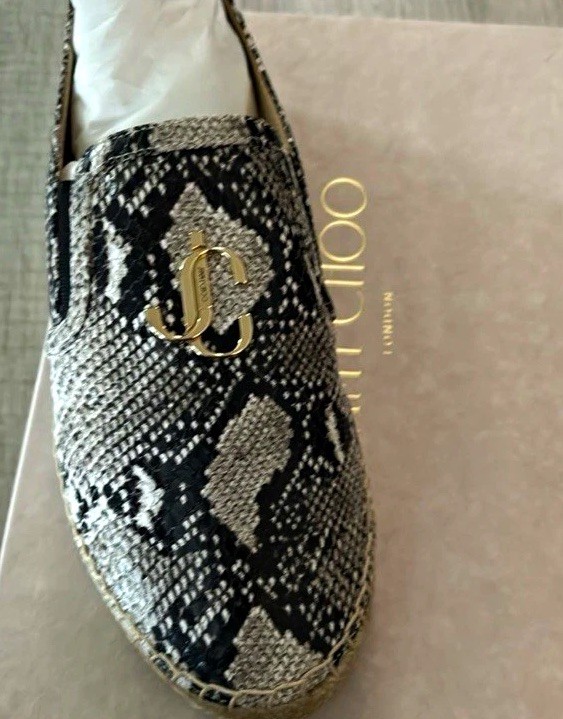 Jimmy Choo Women’s Snake Print Espadrille Slip-On Sneakers Black/Gray NIB