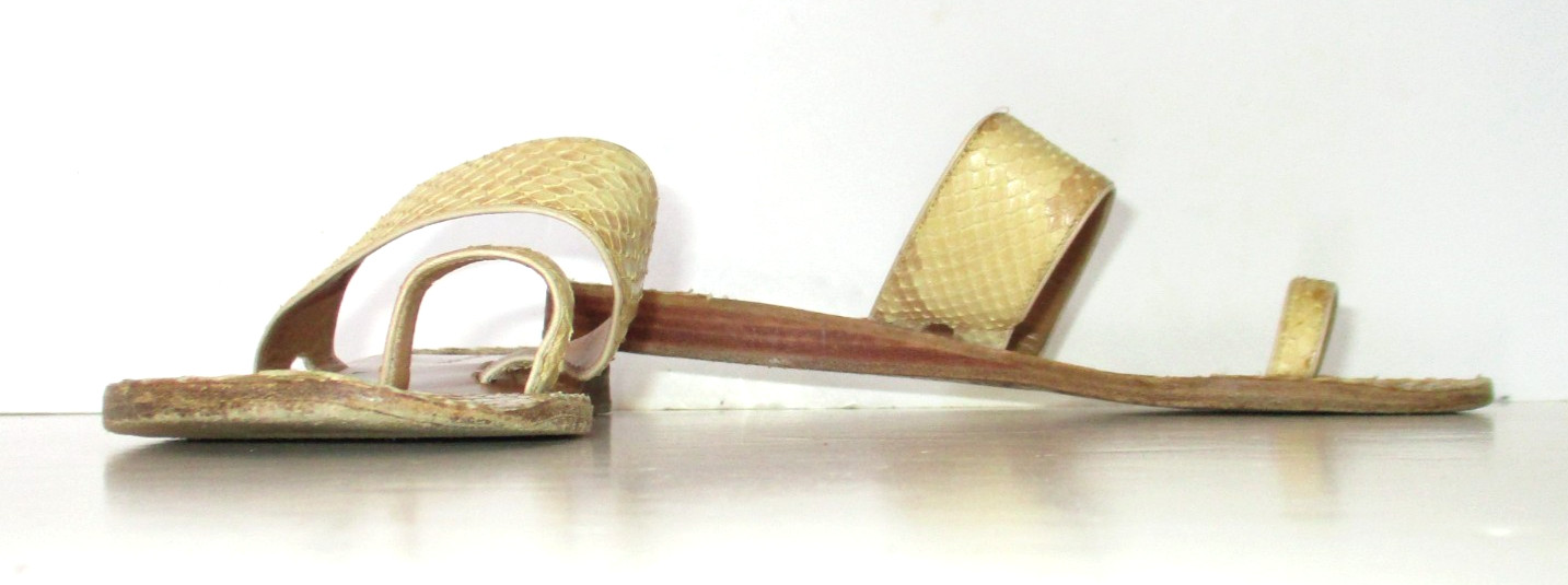 Devi Kroell Snake Skin Leather Toe Ring Slide Sandals Size 7.5 Women