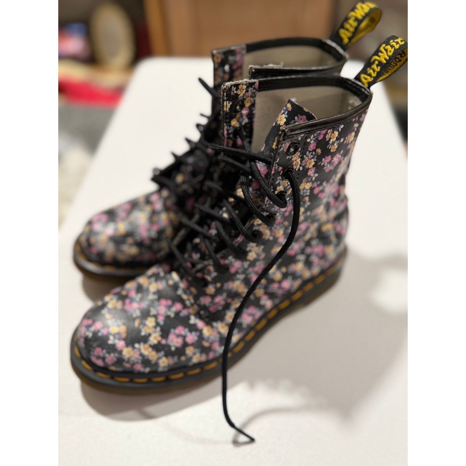 394-Dr. Martens 1460 Tydee floral combat boots, size-6