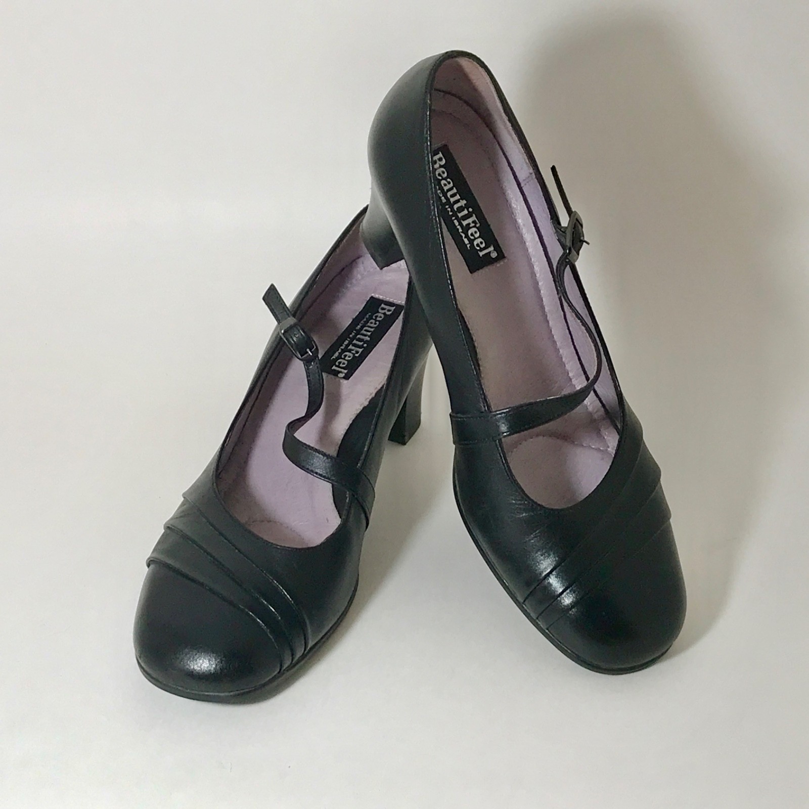 BeautiFeel Classic Black Mary Jane Heels Ankle Strap Latex Sole EU38 US 7.5-8.0