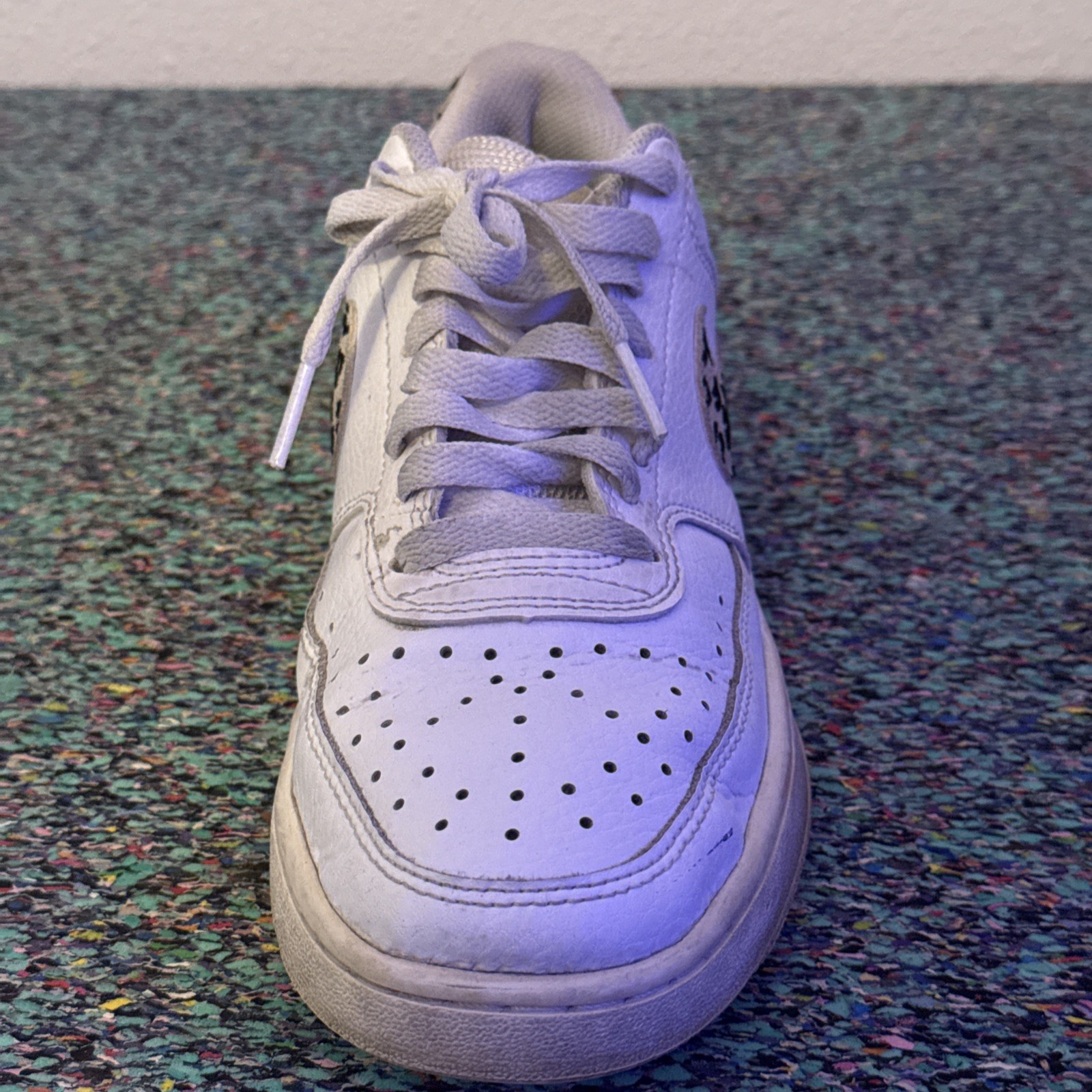 Nike Court Vision Low Top Lace-Up Sneakers WhiteBlack Leopard Swoosh women SZ7.5