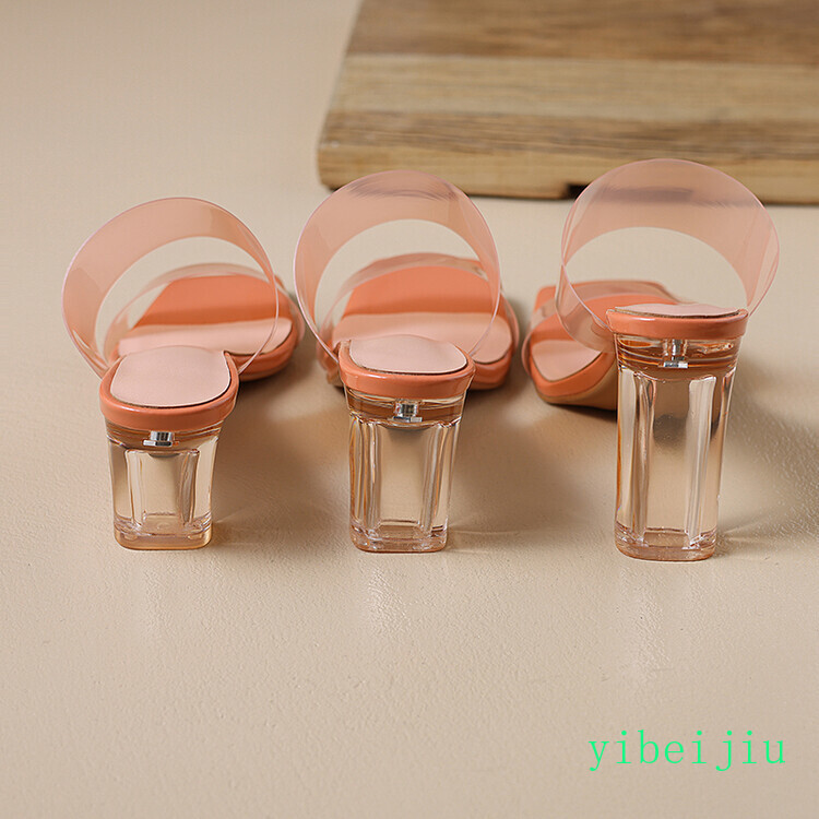 Womens Square Toe Clear Crystal Heel Sandals Mules Slides Dress Party Sexy Shoes