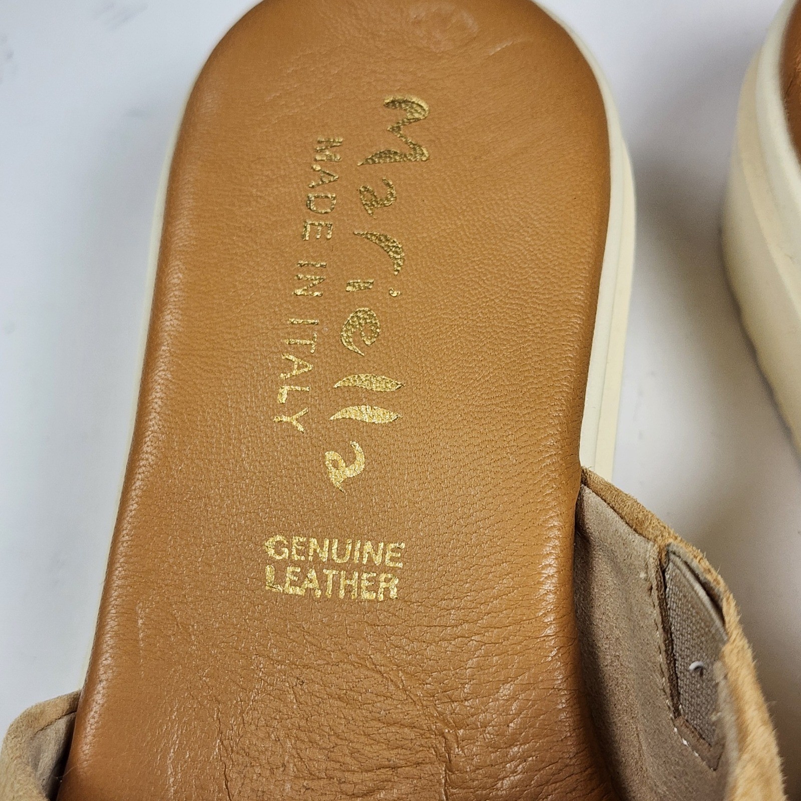 Mariella Suede Platform Slide Sandals Womens Size 7.5 38 Tan Suede Casual NEW