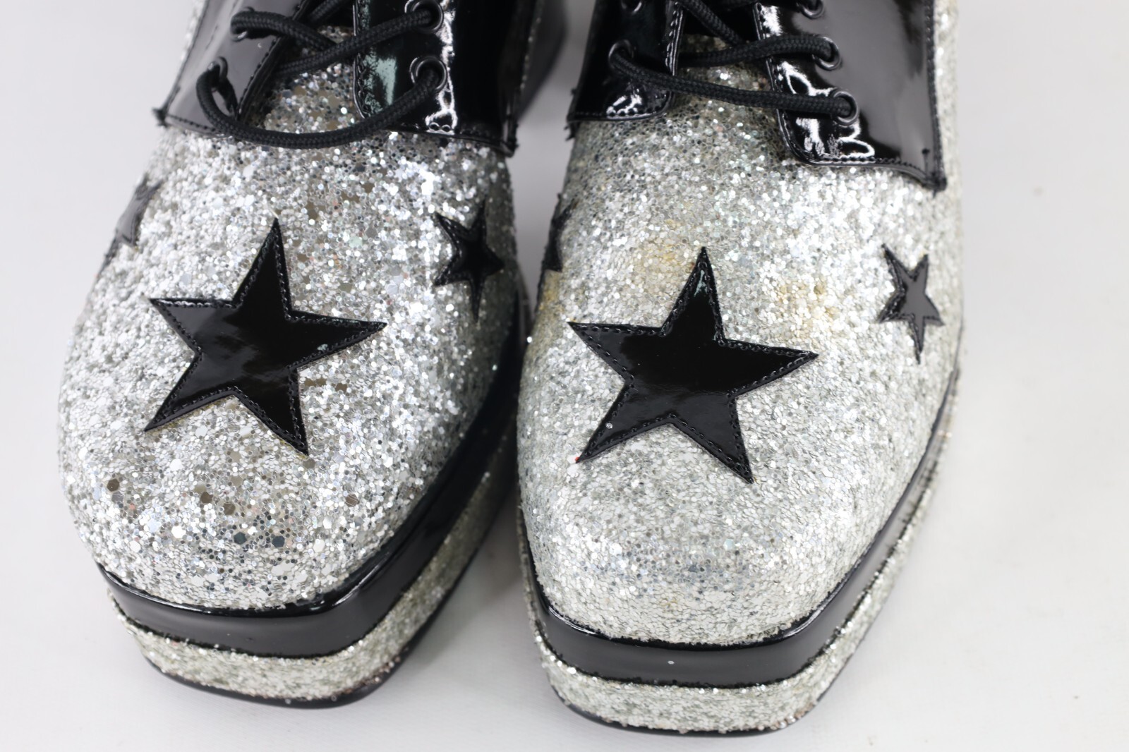NOS Vtg Y2K Womens Large Size 12 13 Glitter Star Chunky Platform Heeled Shoes