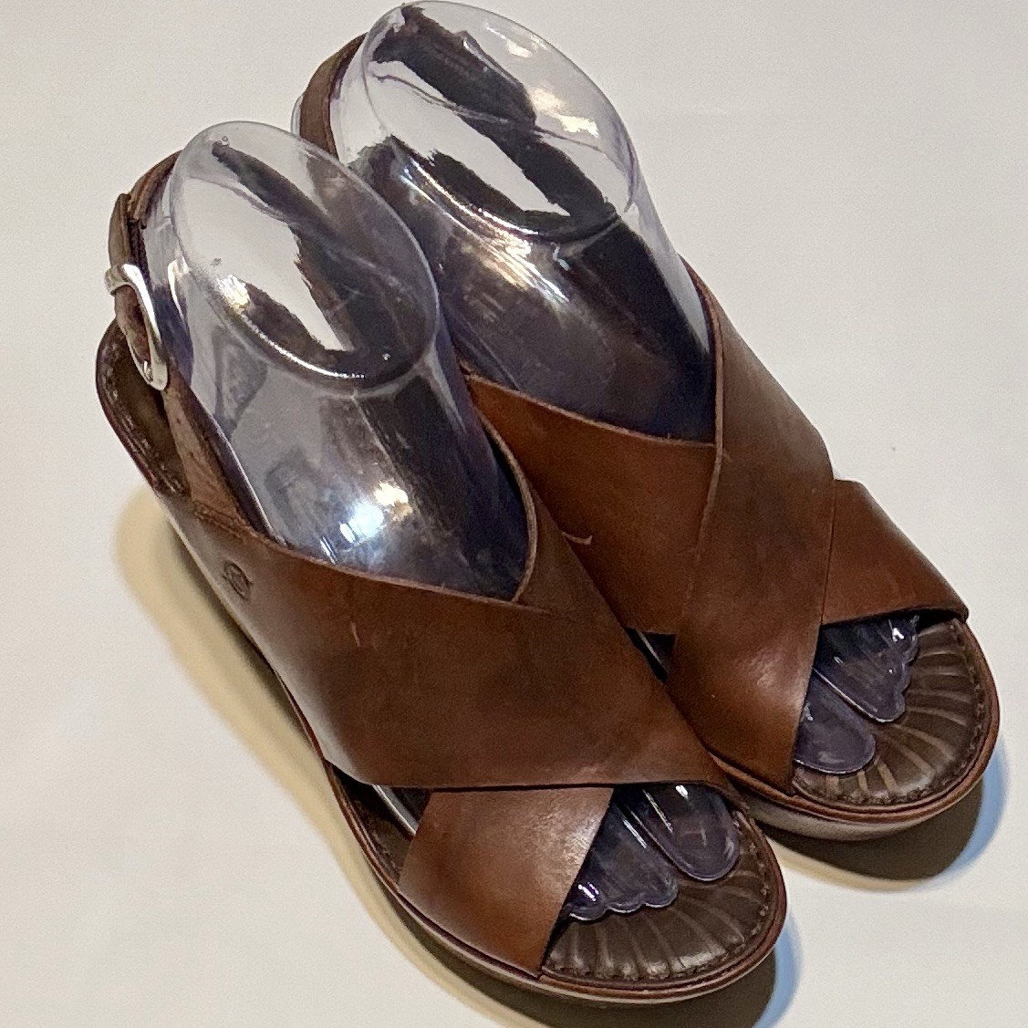 Born Brown Leather Slingback Wedge Sandals Women’s US 8 Narrow Comfort