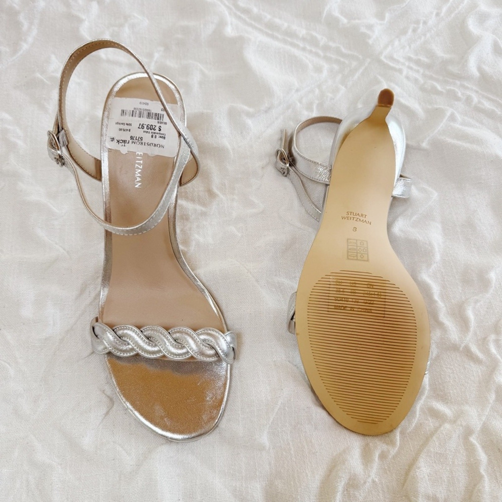 Stuart Weitzman Dancer Twistie 100 Leather Sandal In Silver
