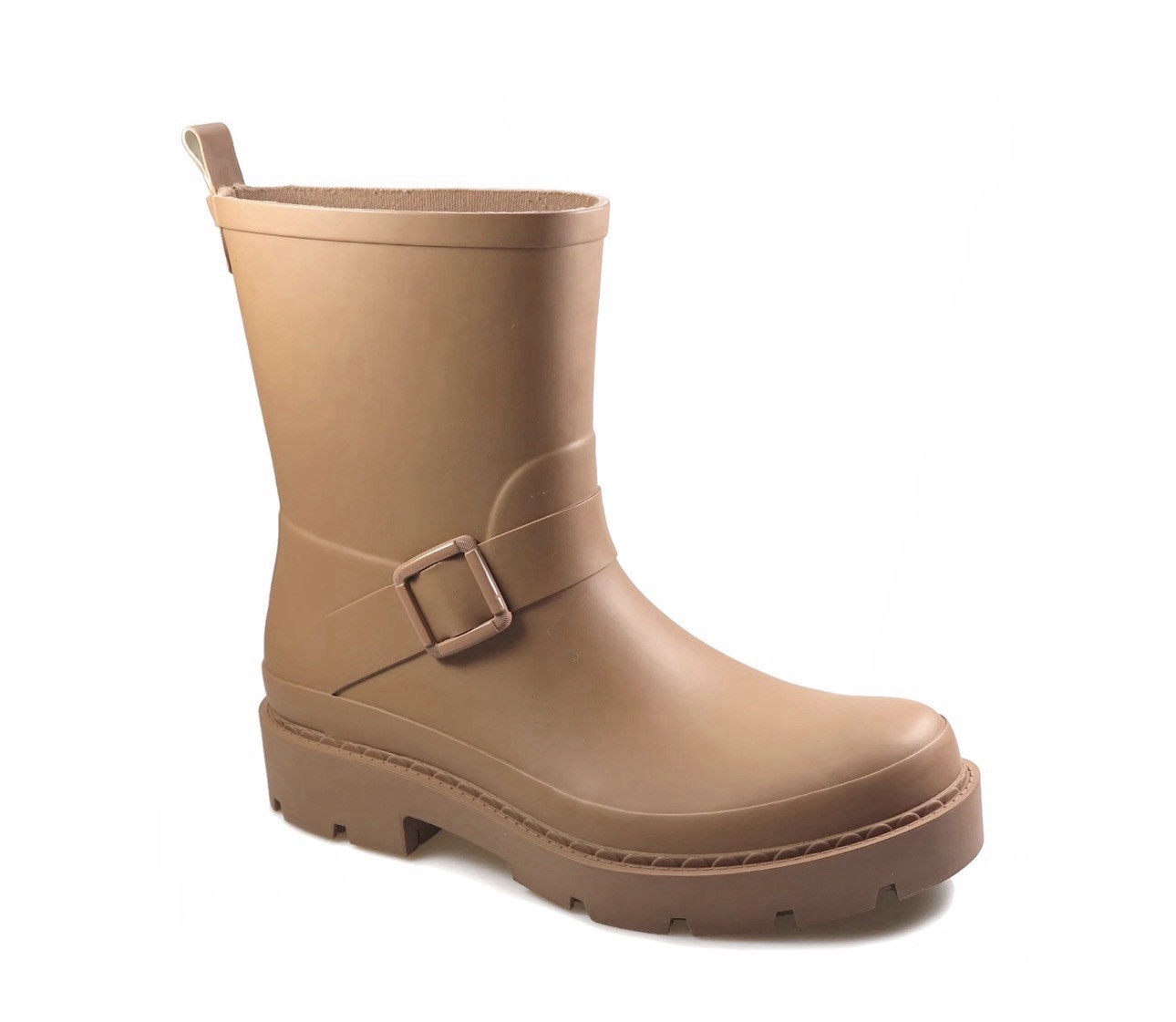 Time and Tru Women Rain Boots Short Buckle Almond Size 6 .NWT